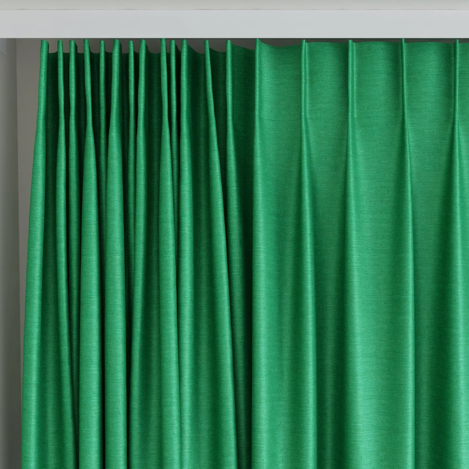 Top view of Provence Emerald, on curtain rail