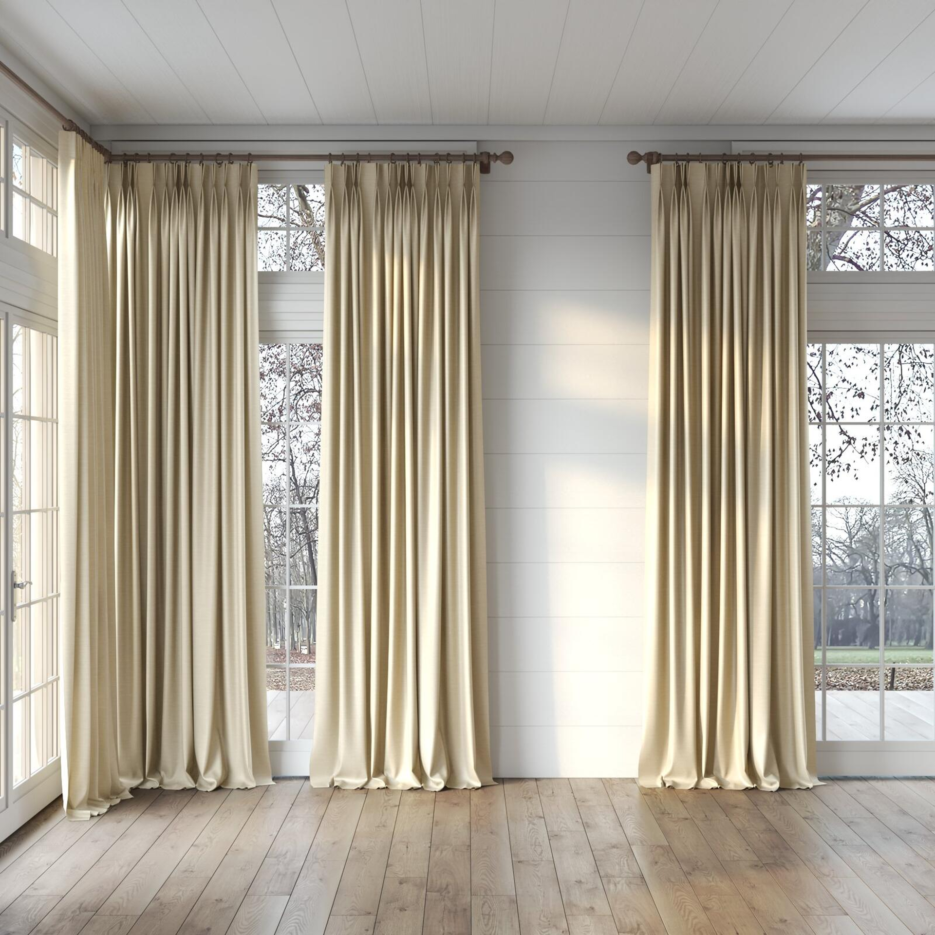 Full view of Silky Nougat, puddled, on curtain rod