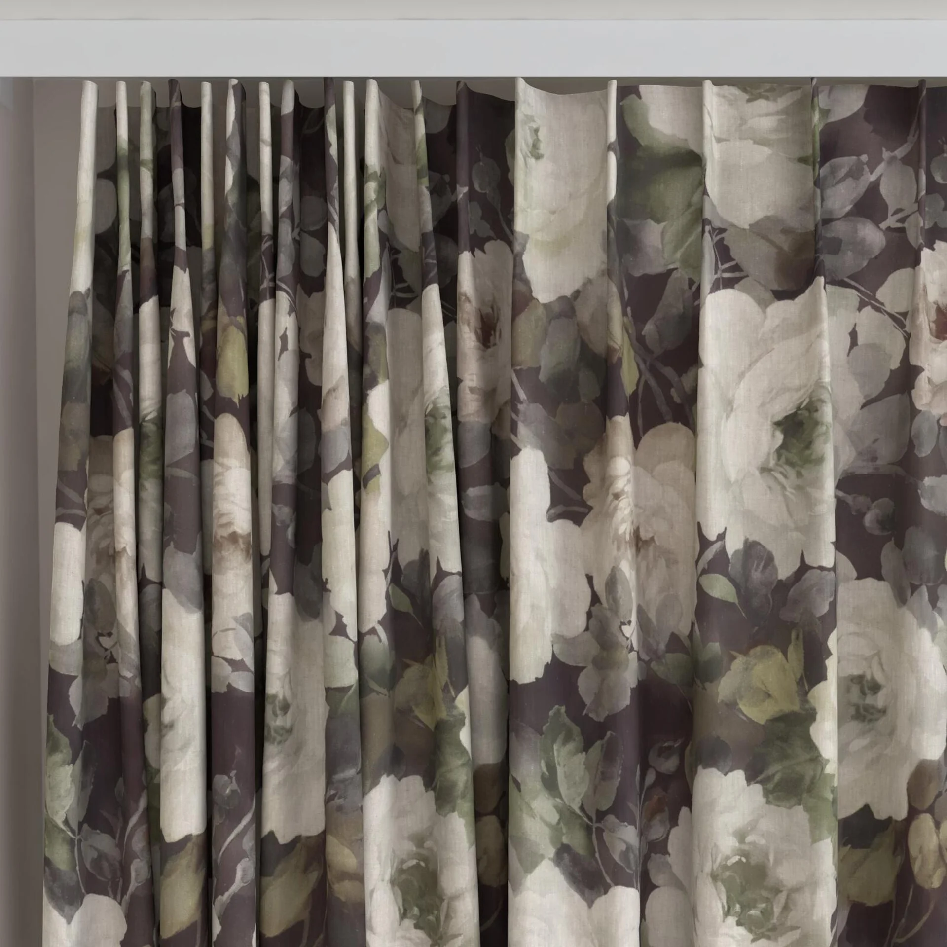 Top view of Victoria Emerald, on curtain rail
