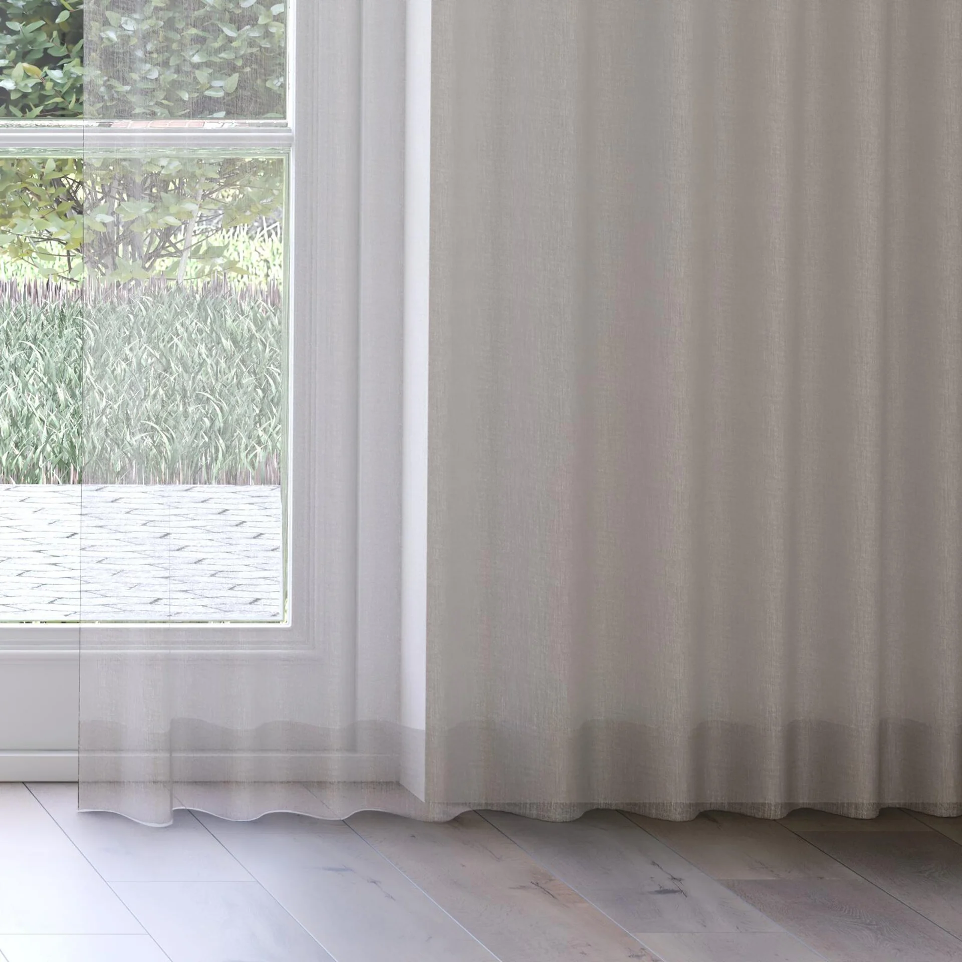 Bottom view of Makai (JDG) Tussah, on curtain rail