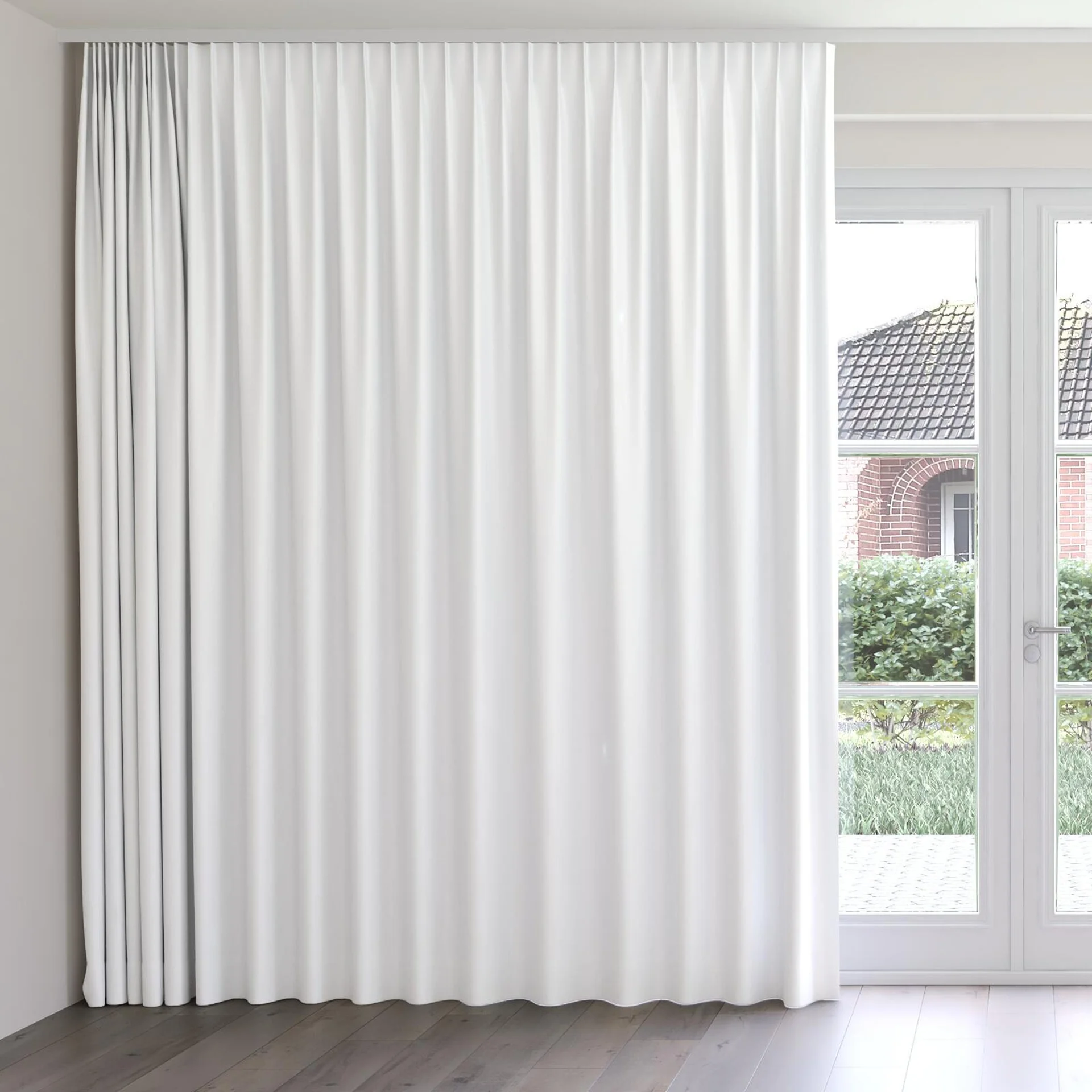 Front view of Banksia Salt, on curtain rail
