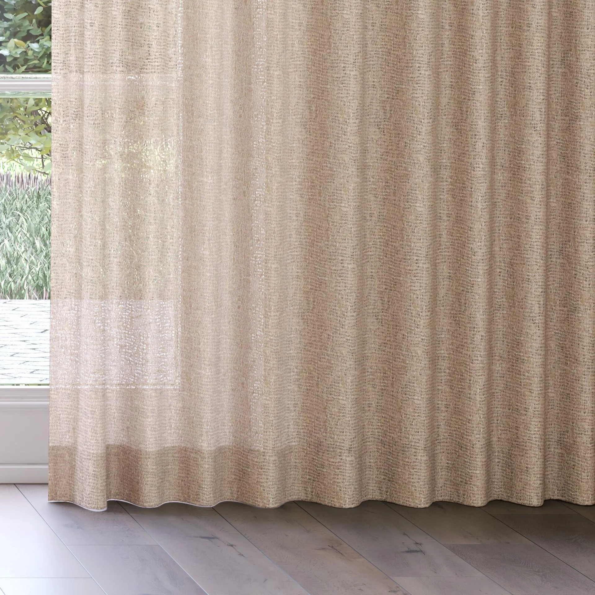 Bottom view of Handloom Linen, on curtain rail