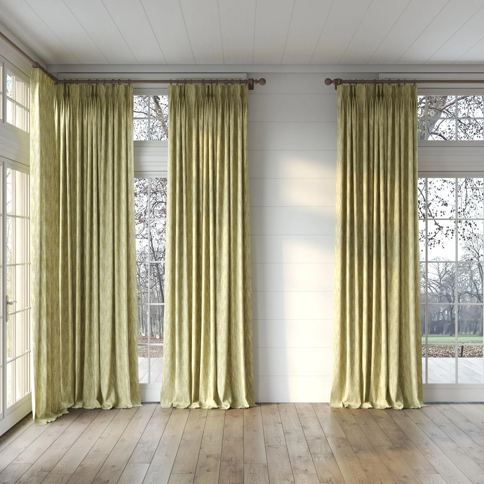 Full view of Observatory Grass, puddled, on curtain rod