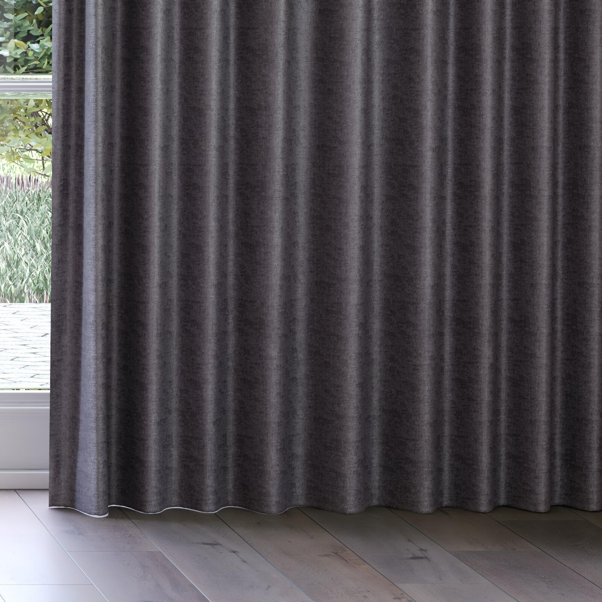 Bottom view of Hug Charcoal, on curtain rail