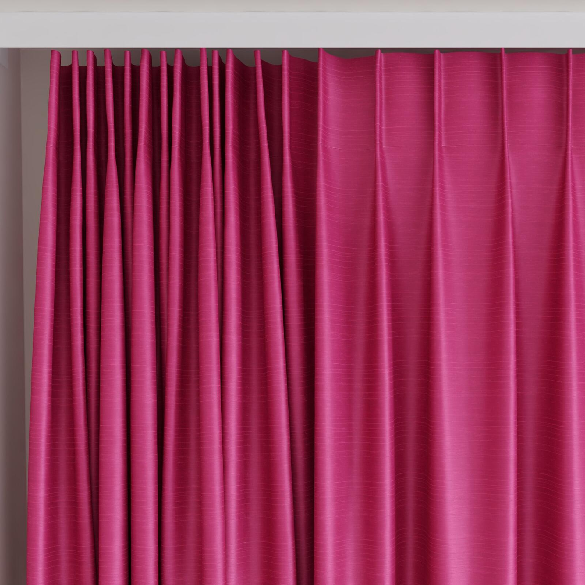 Top view of Silky Magenta, on curtain rail