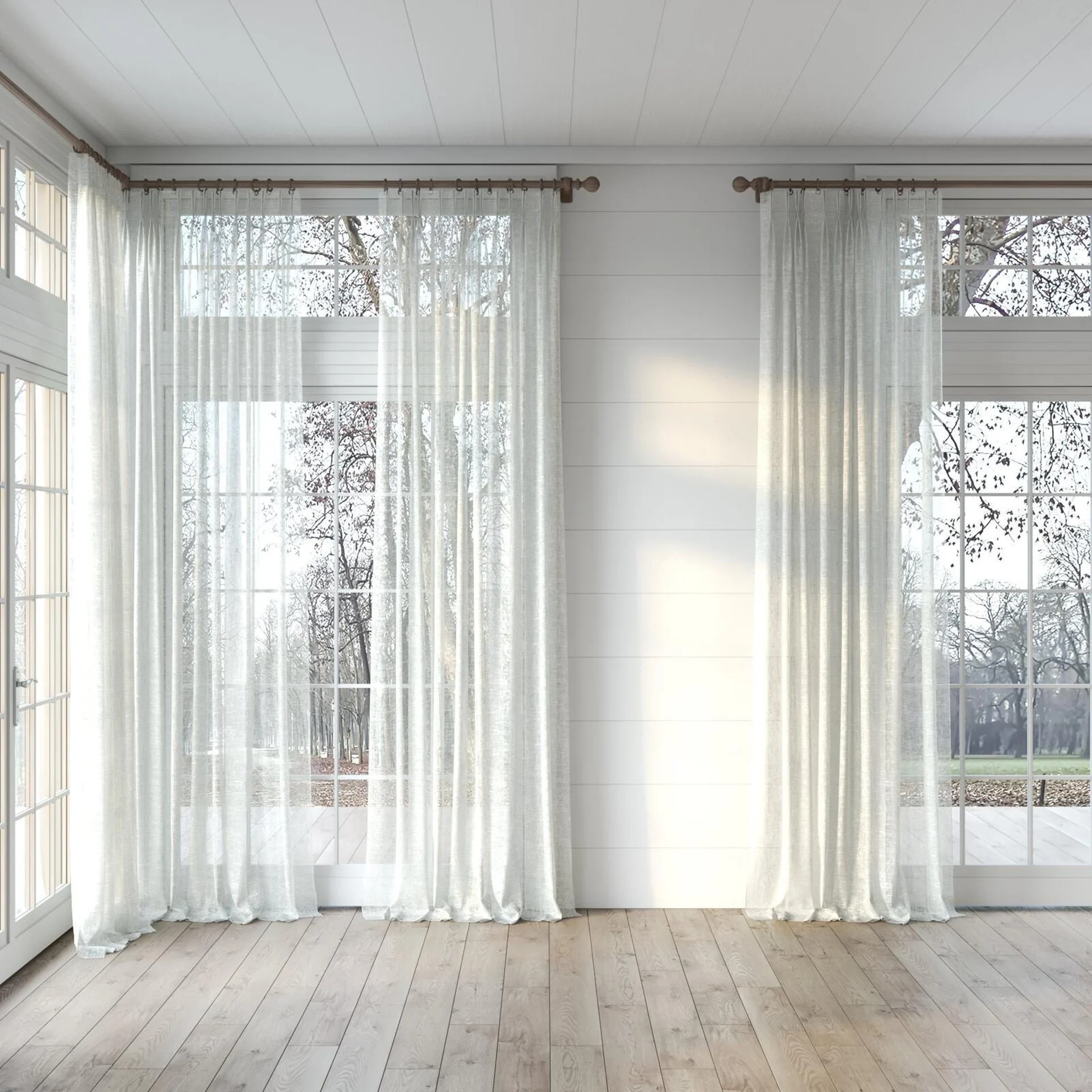 Full view of Beech Celadon, puddled, on curtain rod