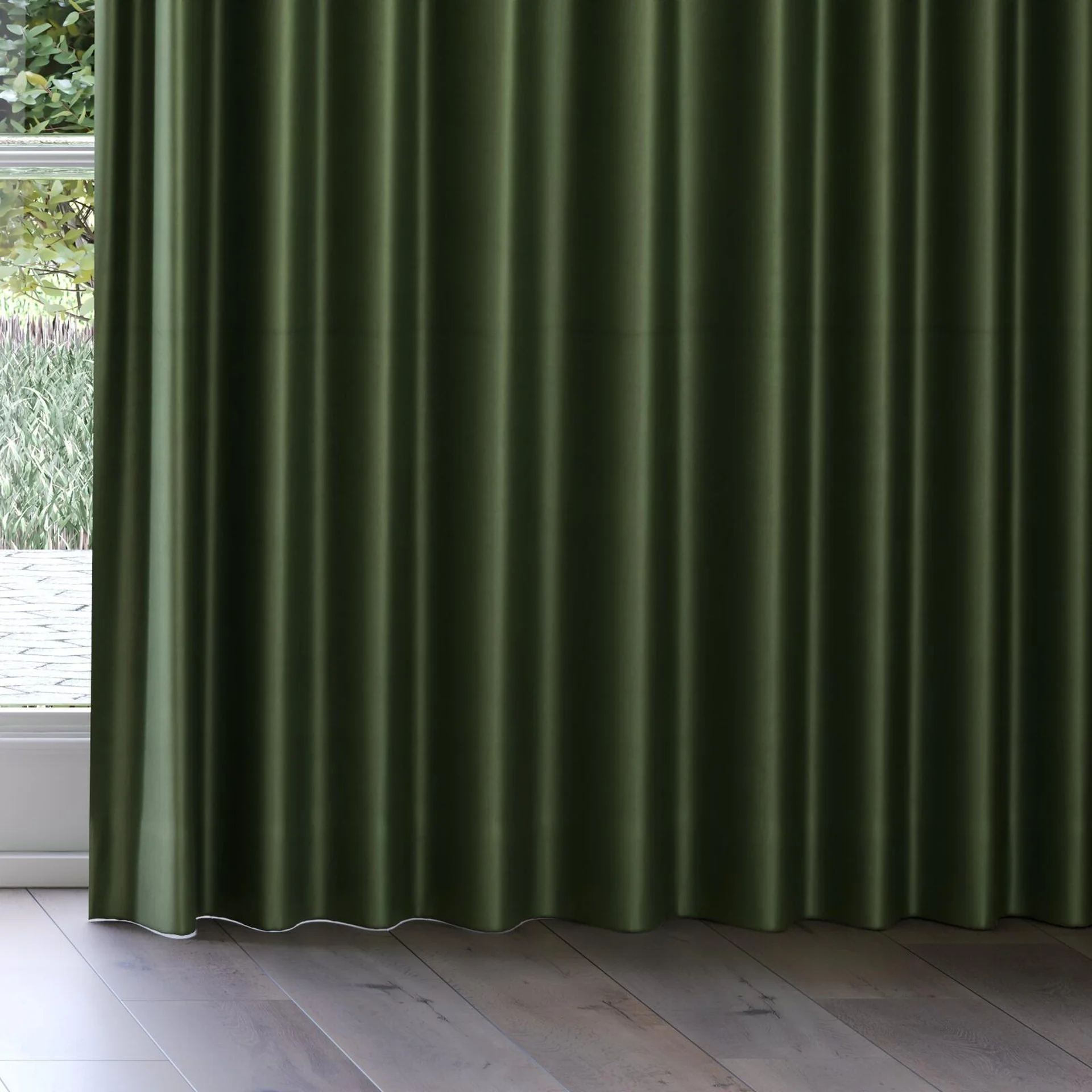 Bottom view of Warlock Olive, on curtain rail