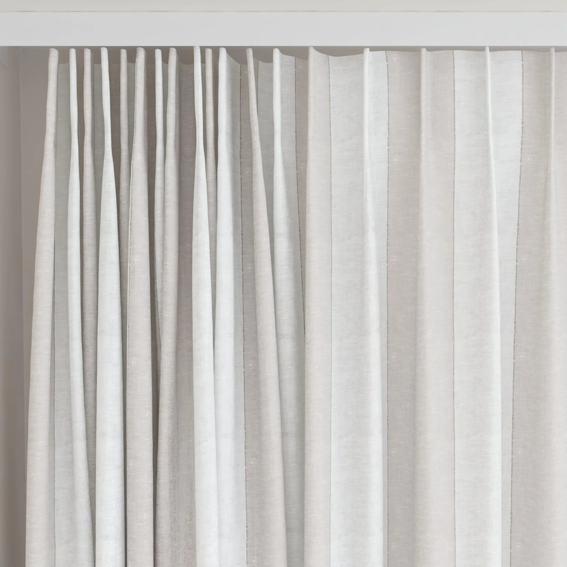 Top view of Kyoto Stripe Linen, on curtain rail