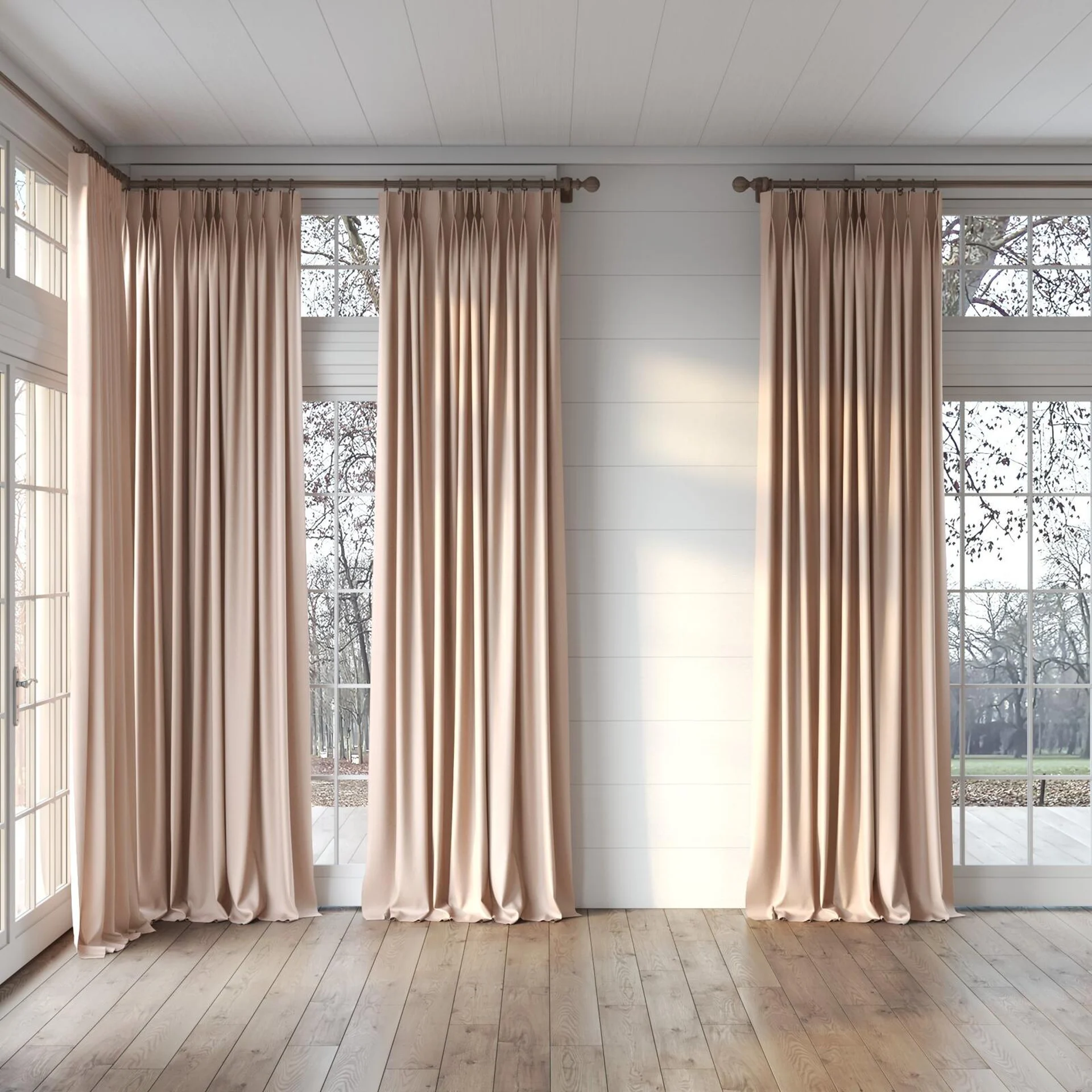 Full view of Eternal Rose Quartz, puddled, on curtain rod