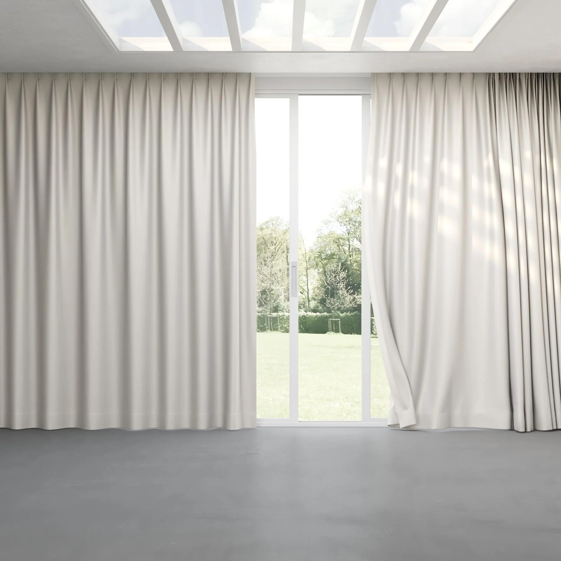 Full view of Stallion 2 UC Parchment, pinch pleat