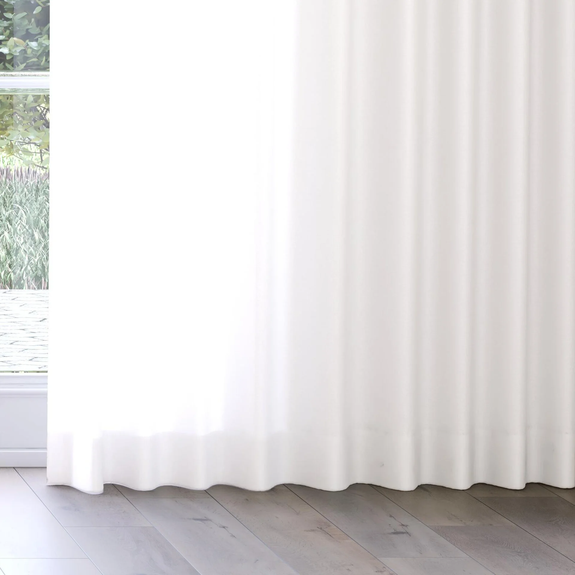 Bottom view of Kite Greige, on curtain rail
