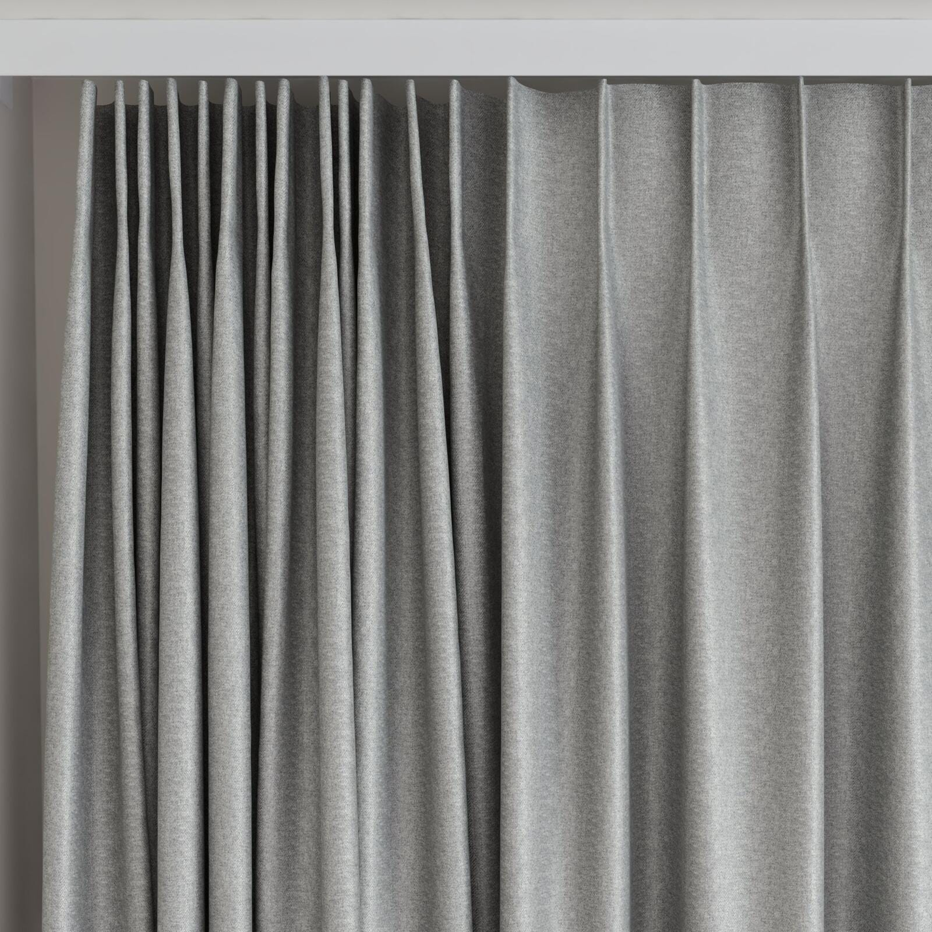 Top view of Taylor Frost Gray, on curtain rail