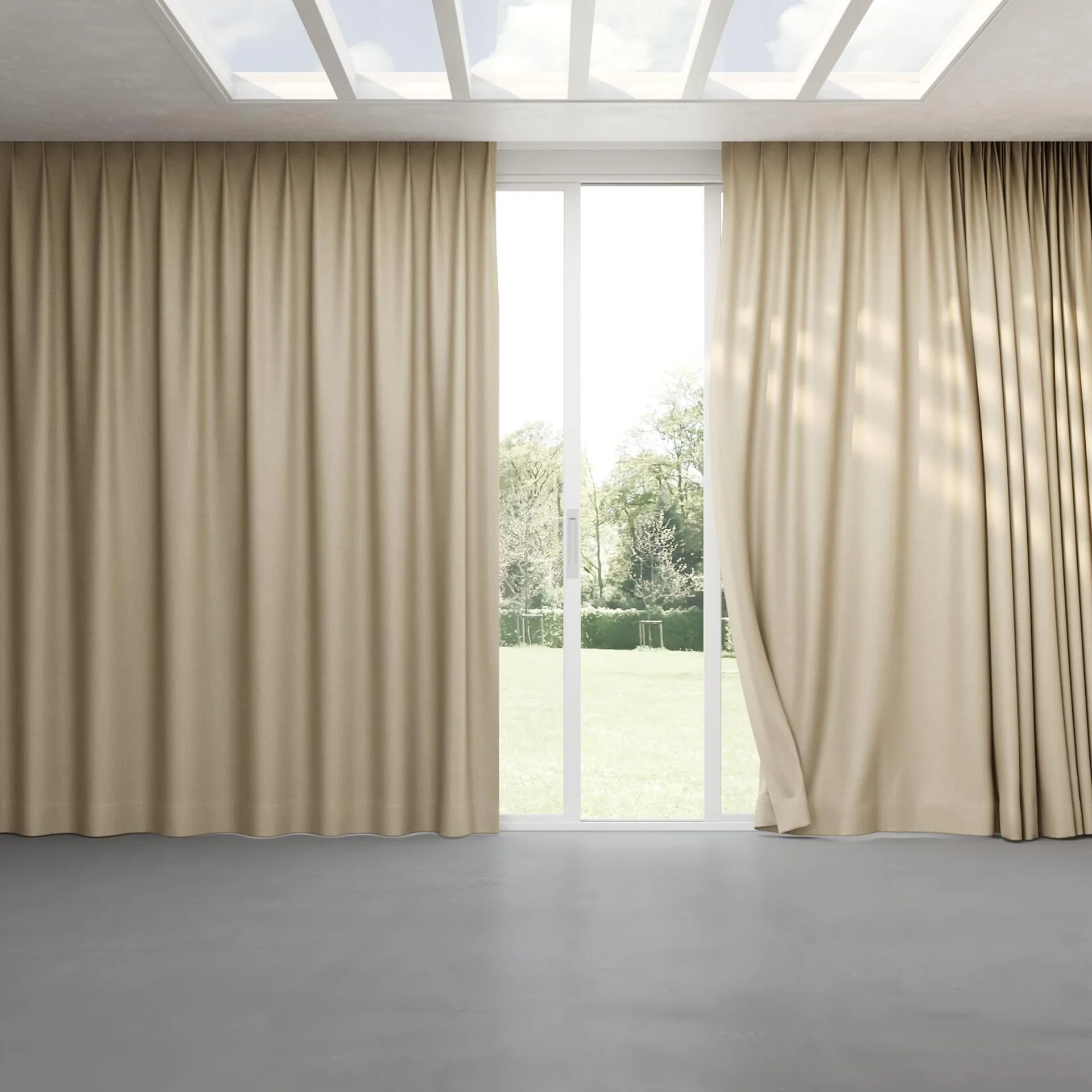 Full view of Frisco Linen, pinch pleat