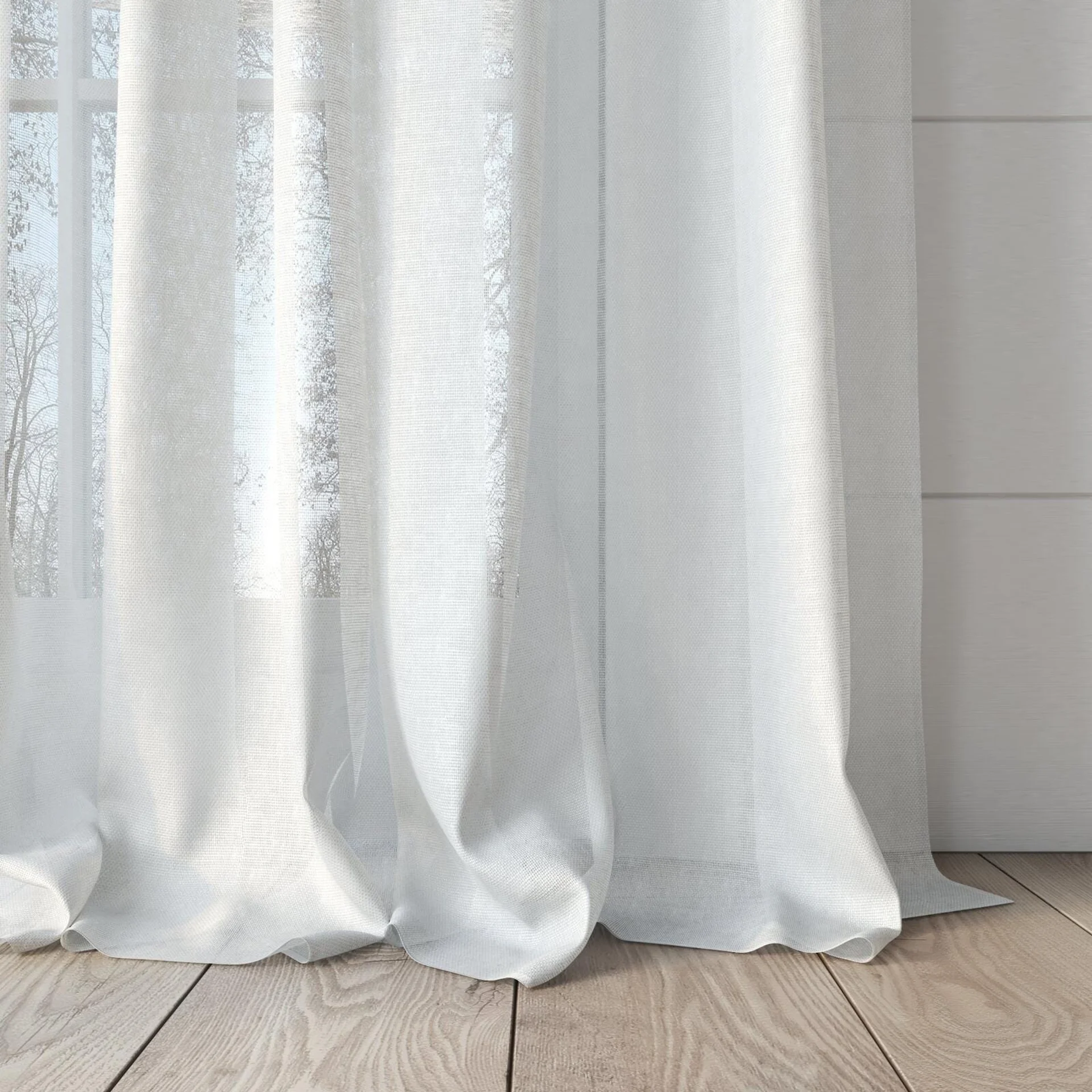 Bottom view of Alcova Marble, puddled, on curtain rod