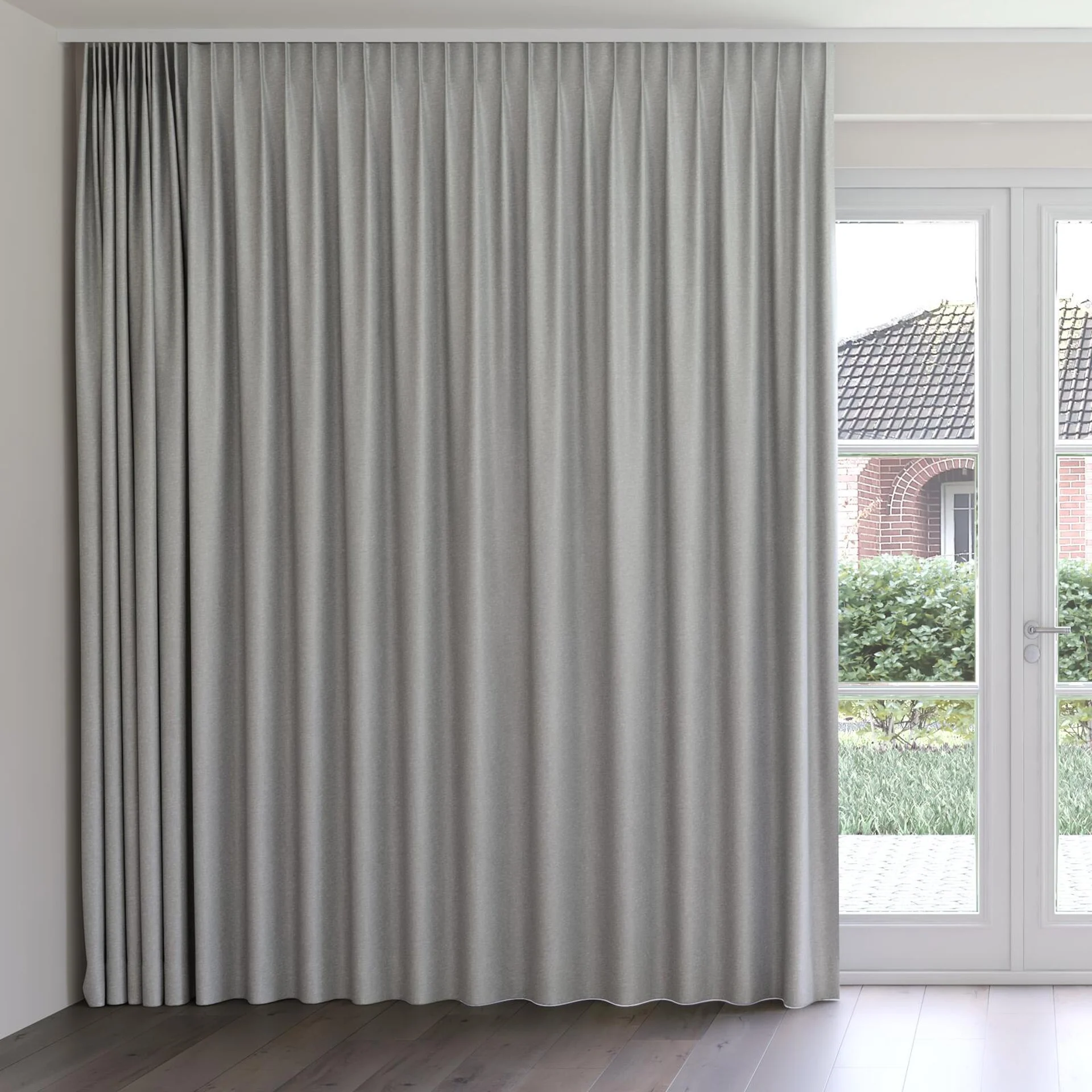 Front view of Glamour Steel, on curtain rail