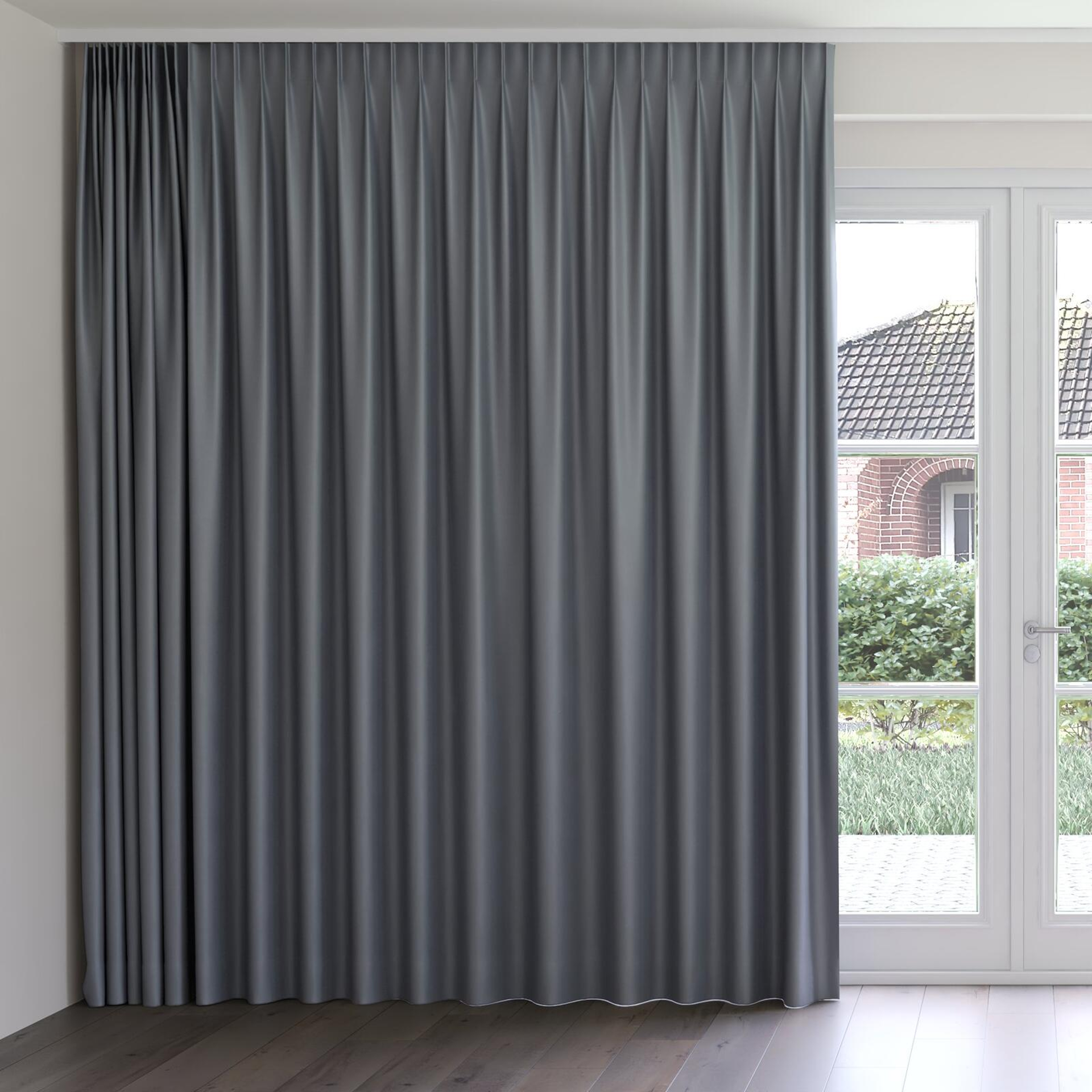 Front view of Re-Vive Charcoal, on curtain rail