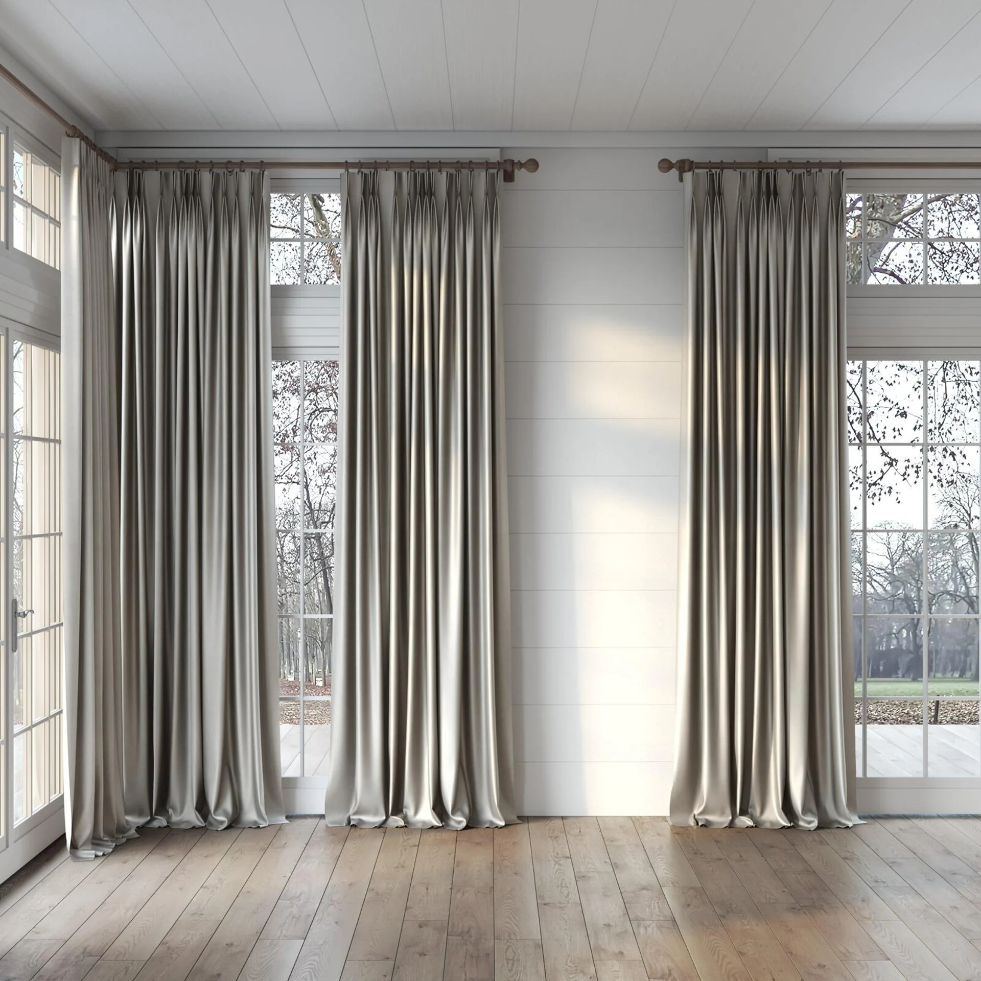 Full view of Glacial Silver, puddled, on curtain rod