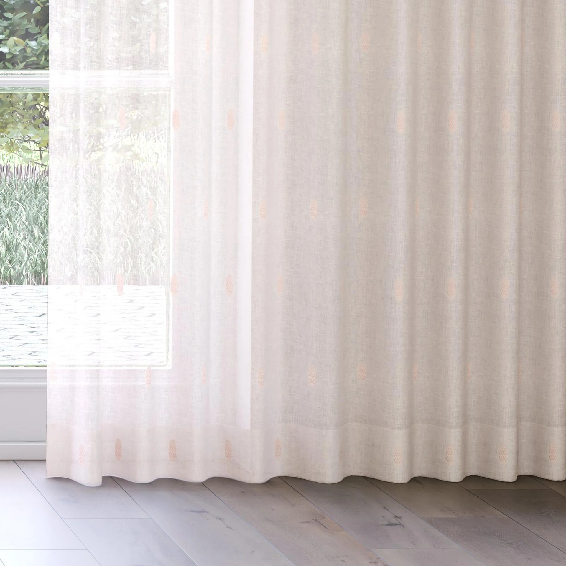 Bottom view of Gentle Petal, on curtain rail