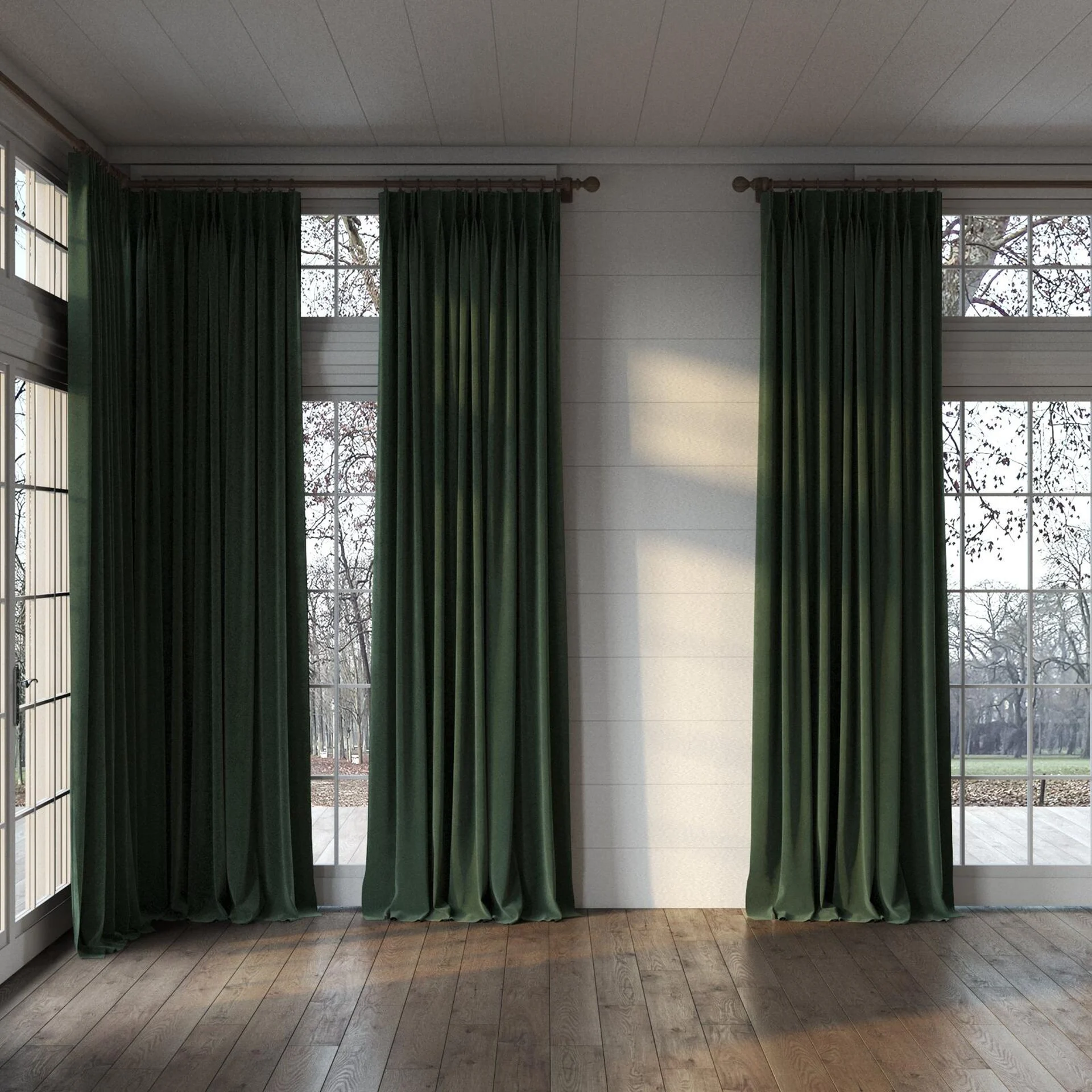 Full view of Verbier Forest, puddled, on curtain rod