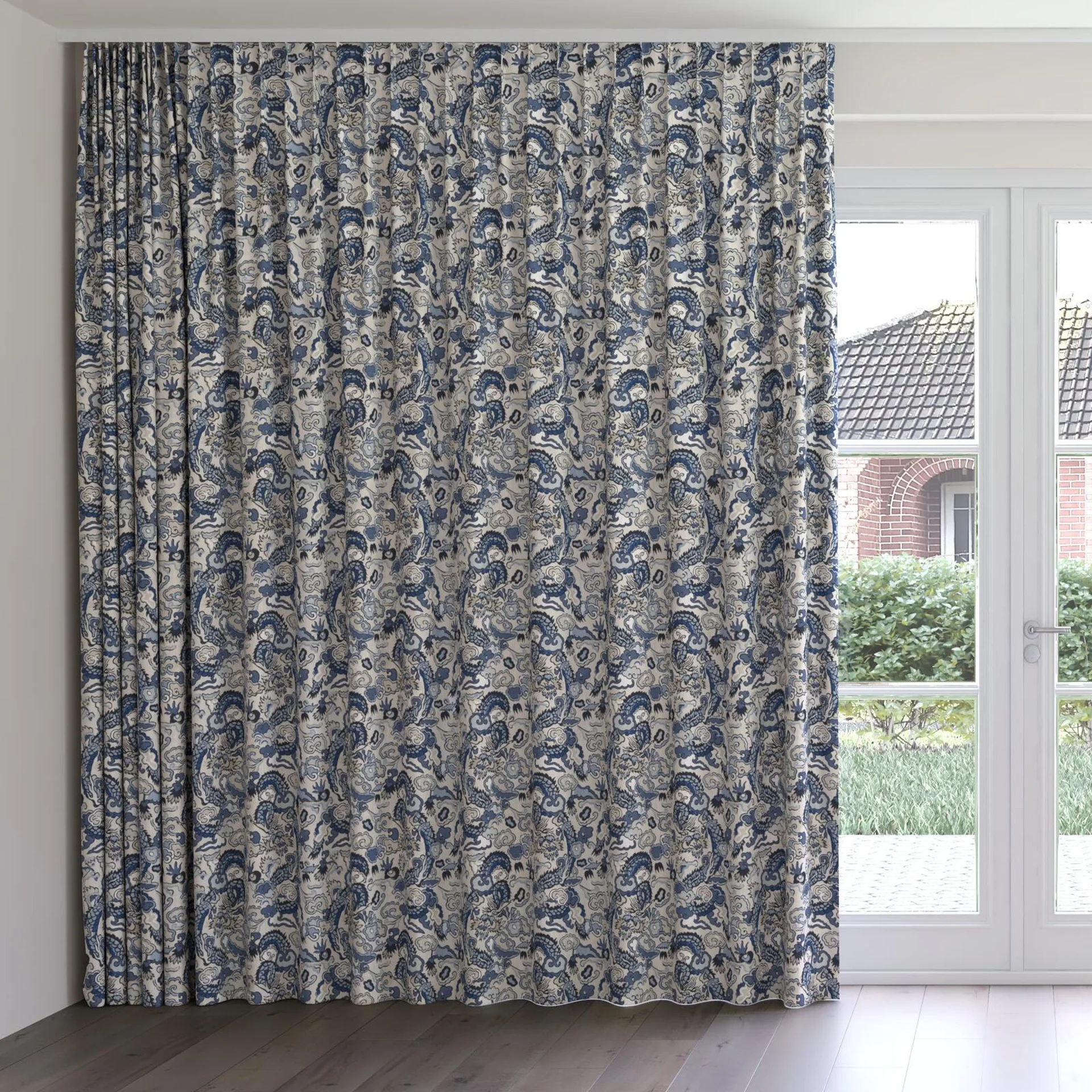 Front view of Komodo Dragon Porcelain, on curtain rail