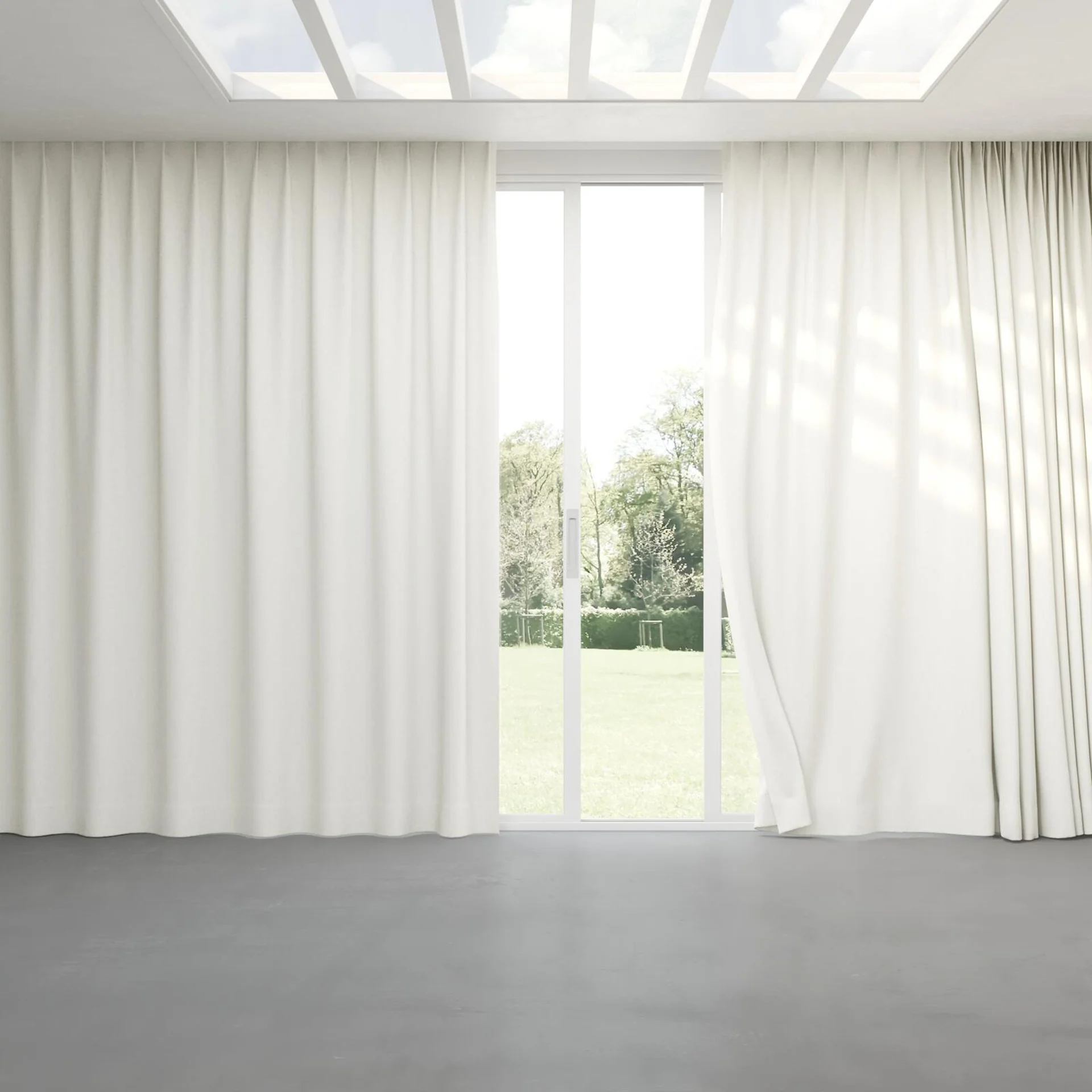 Full view of Mauritius Cream, pinch pleat