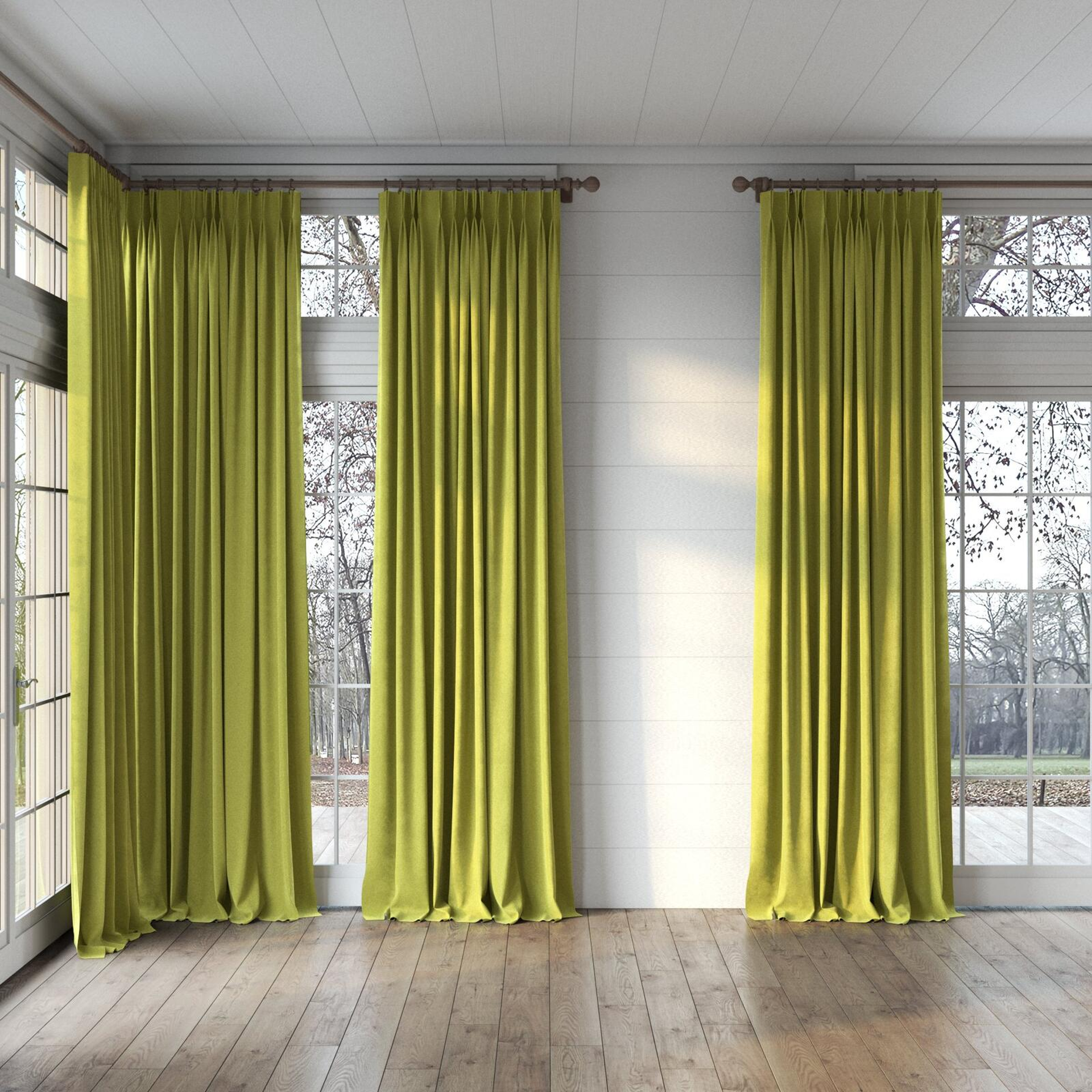 Full view of Moon Moss, puddled, on curtain rod