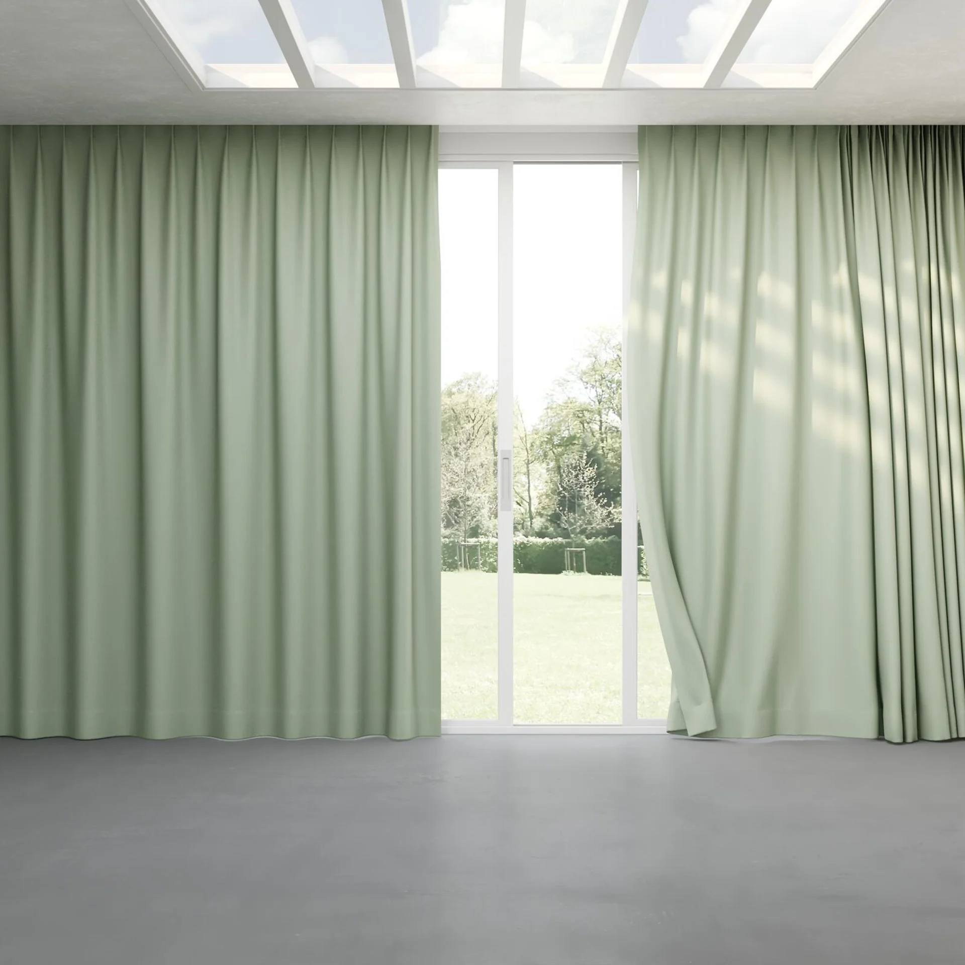 Full view of Brugge Mint, pinch pleat