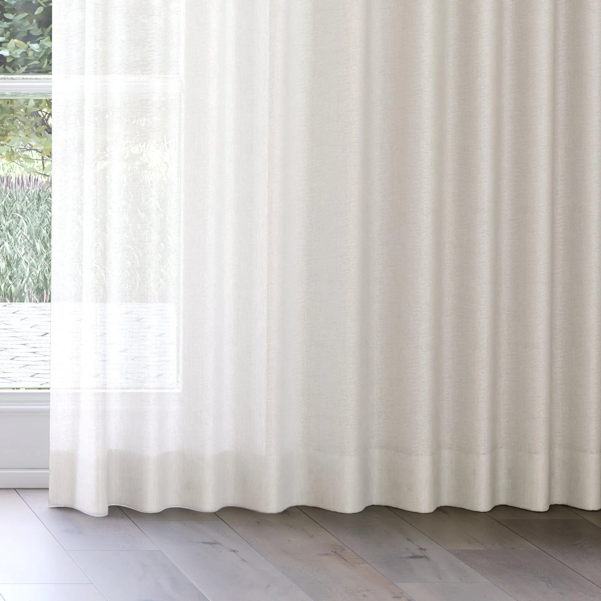 Bottom view of Elegance Sesame, on curtain rail