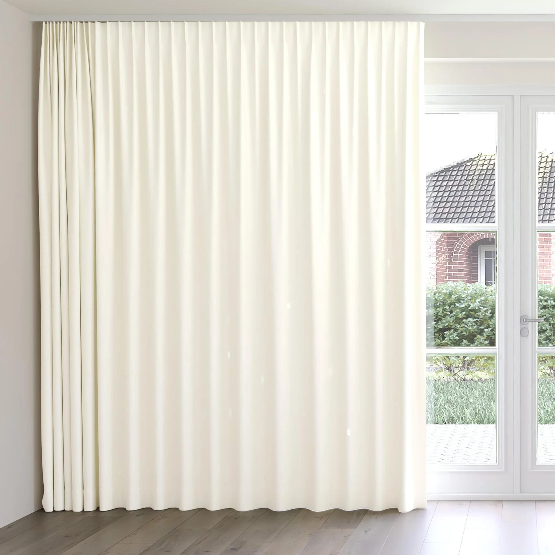 Front view of Brugge Ivory, on curtain rail