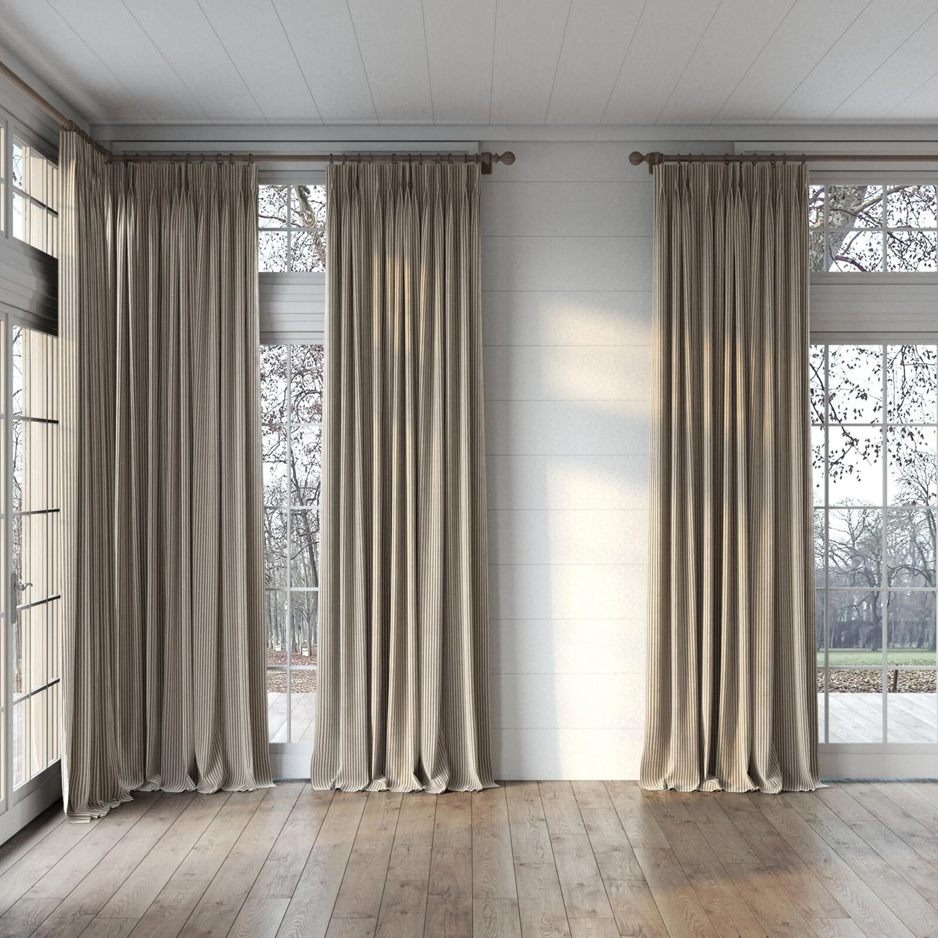 Full view of Embrace Stucco, puddled, on curtain rod