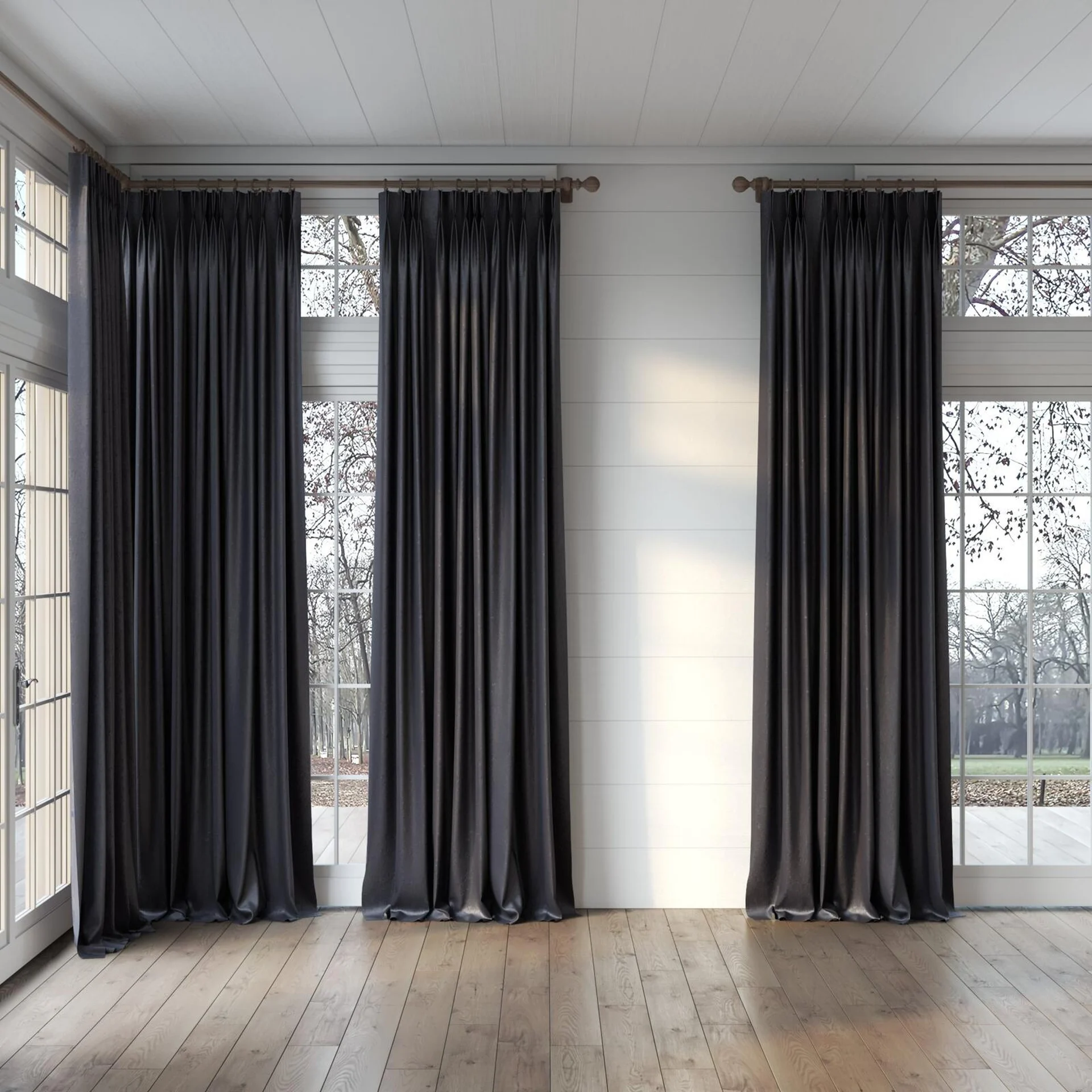 Full view of Recharge Anthracite, puddled, on curtain rod