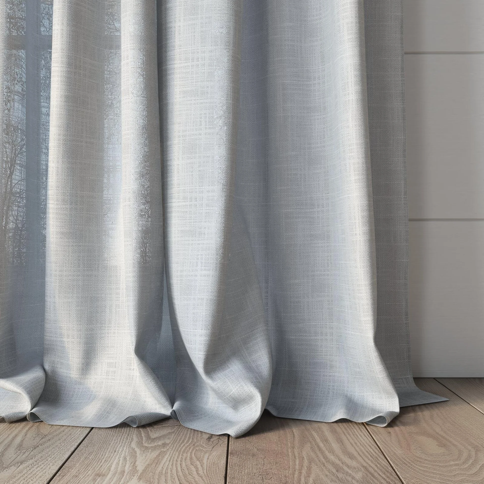 Bottom view of Charanga Winter, puddled, on curtain rod