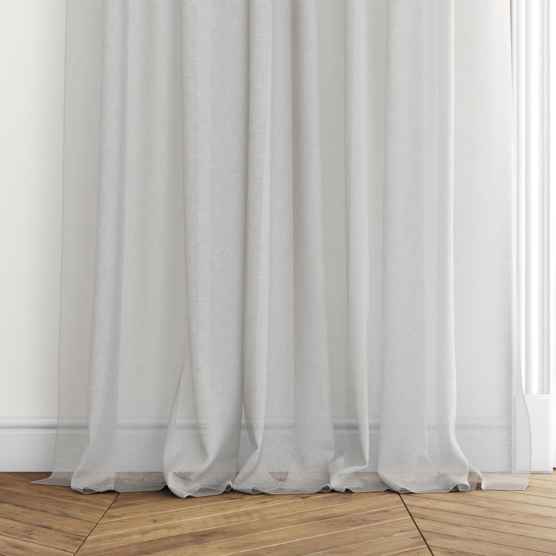 Bottom view of Tempest Stone, puddled with pinch pleat, on curtain rod
