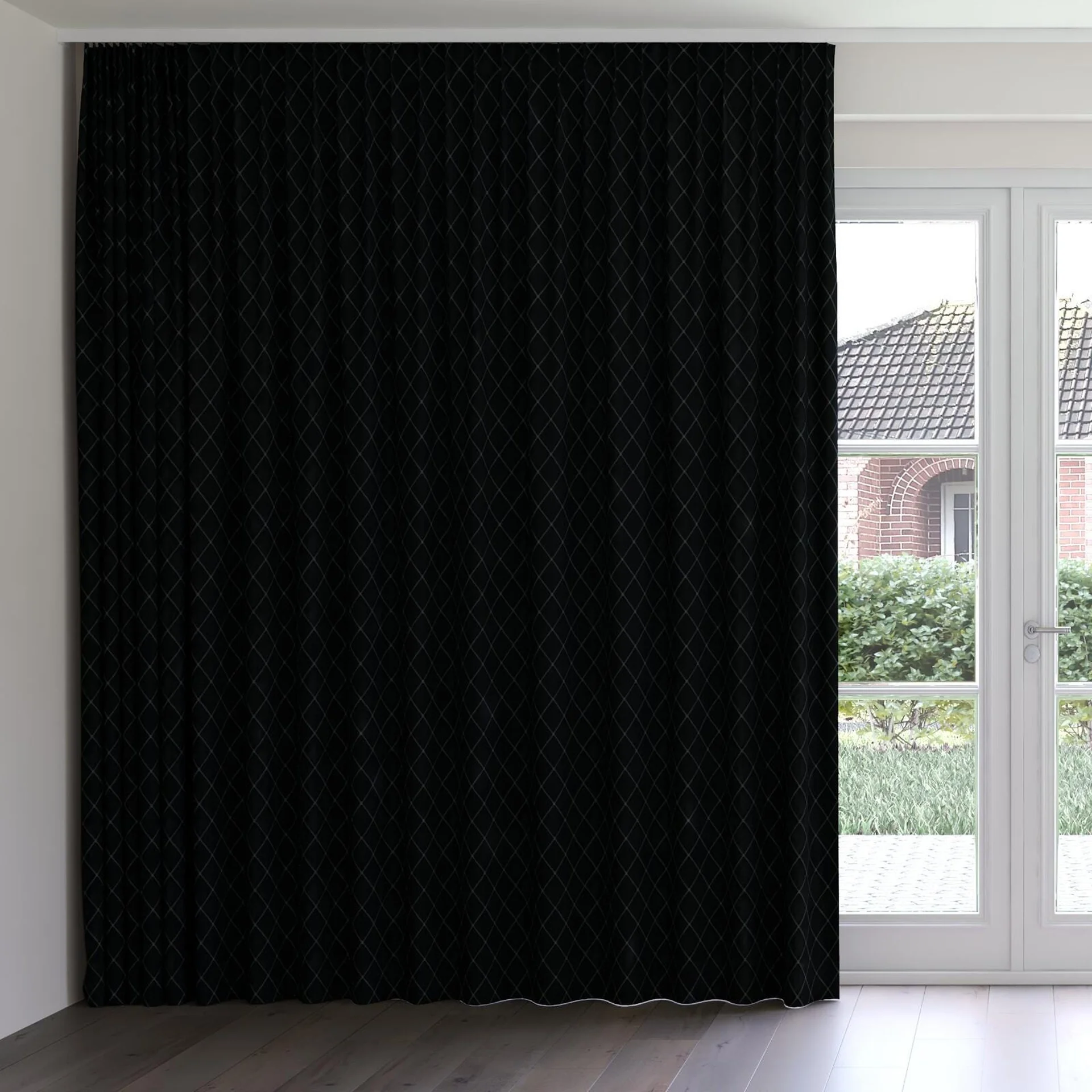 Front view of Pantheon Onyx, on curtain rail