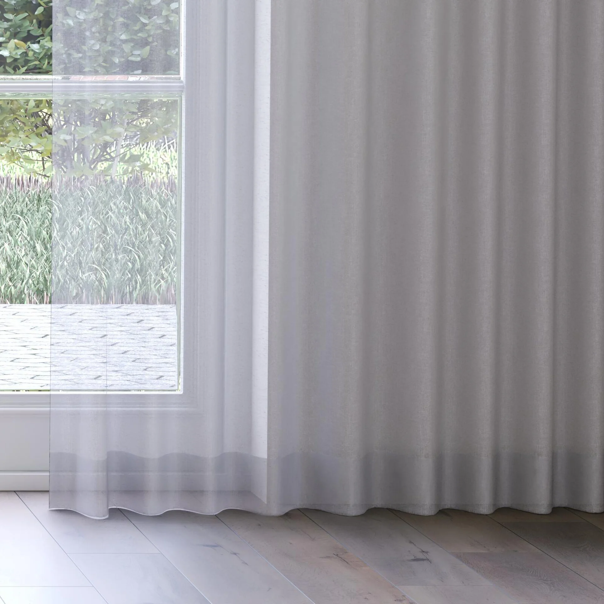 Bottom view of Graceful Silver, on curtain rail