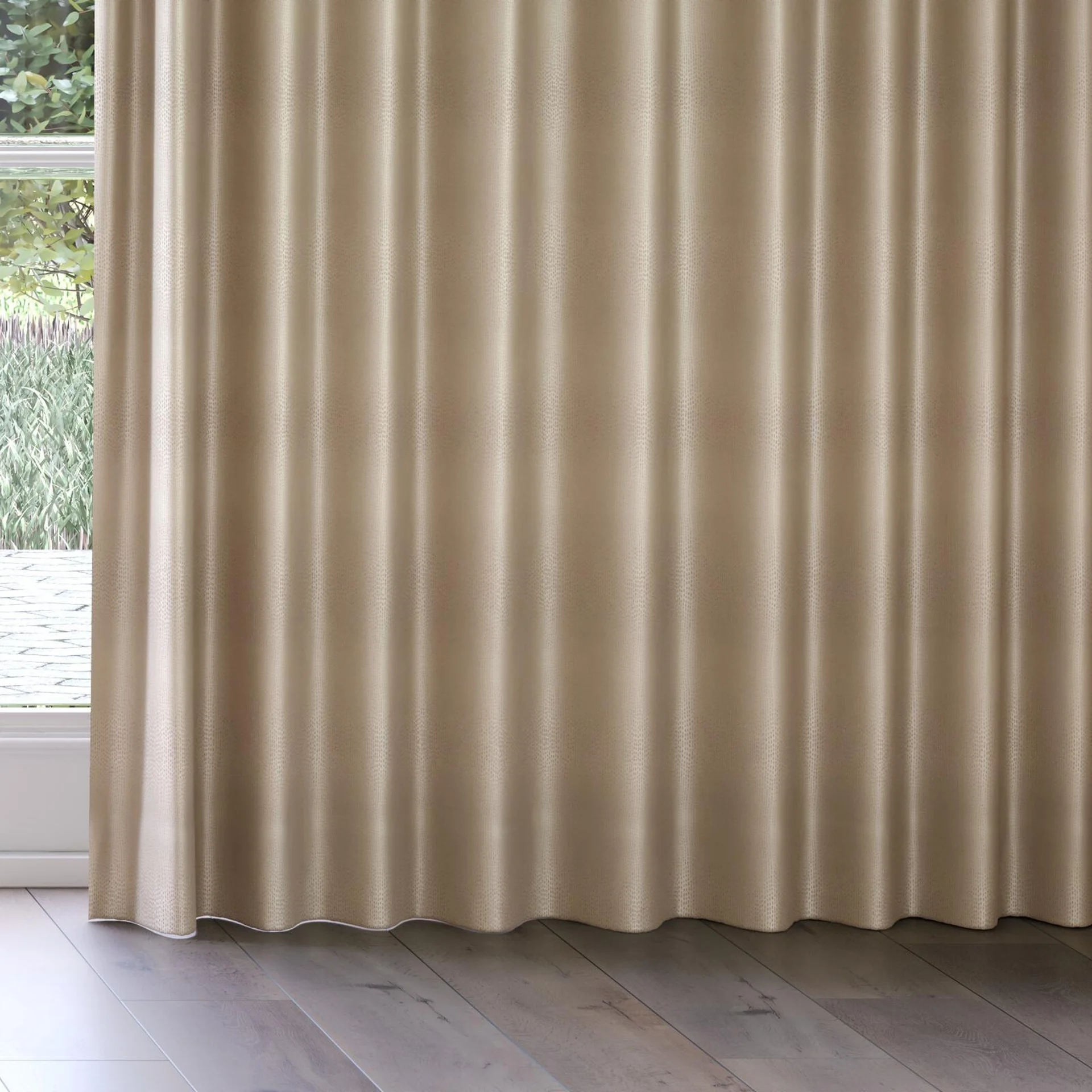 Bottom view of Glint Putty, on curtain rail