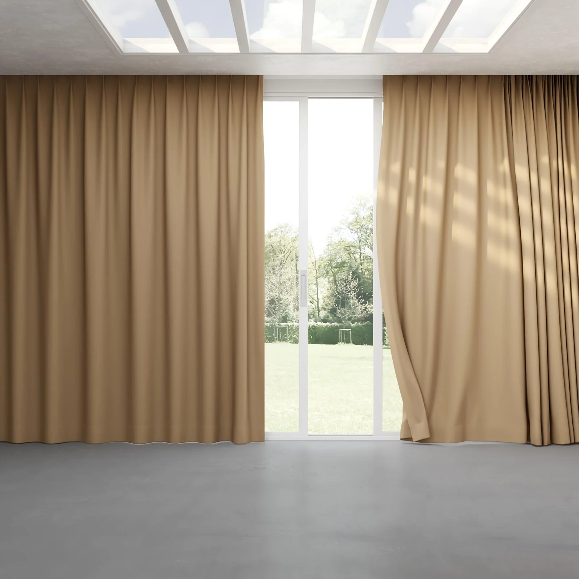 Full view of Vesta Walnut, pinch pleat