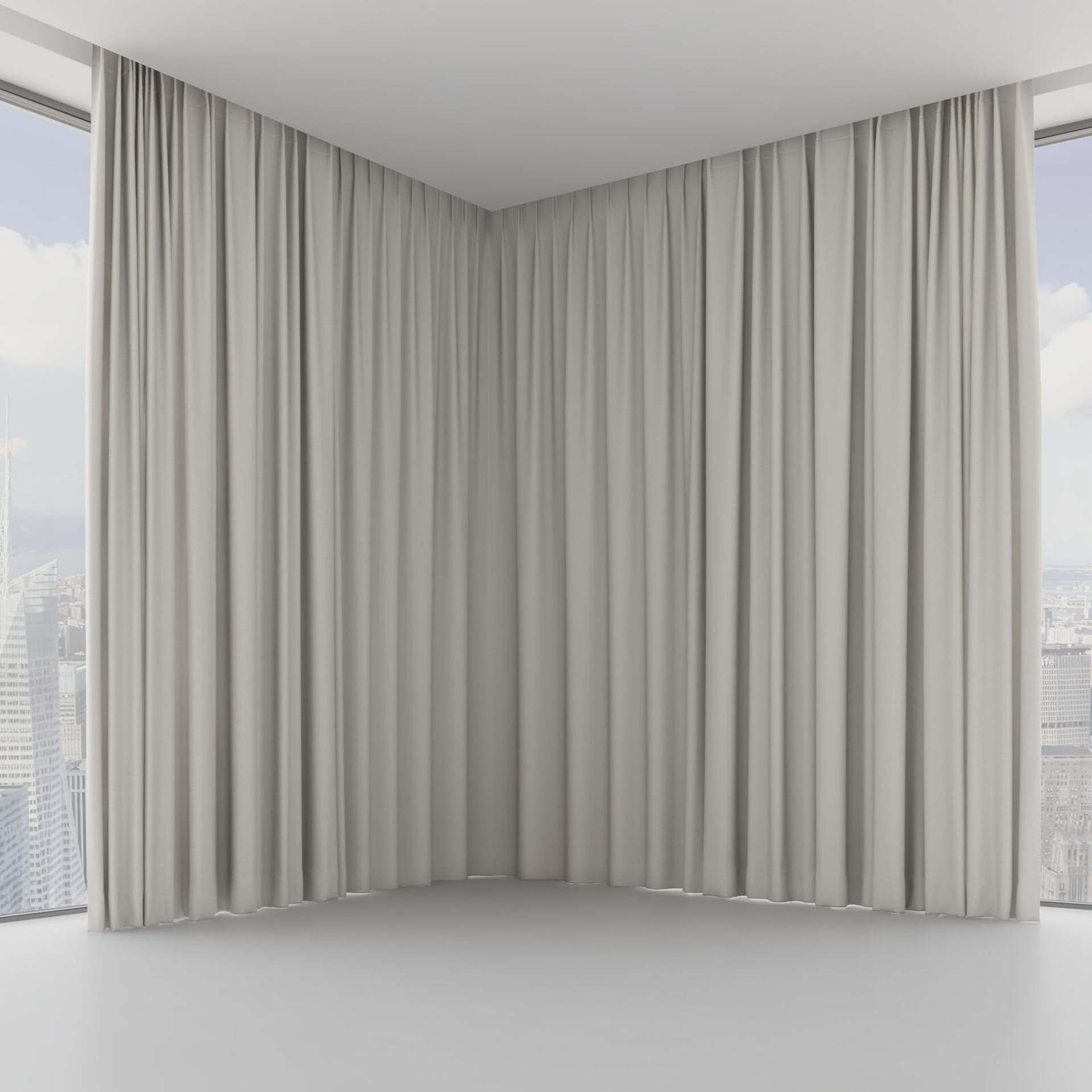 Front view of Coverlet Mist, on hidden rail