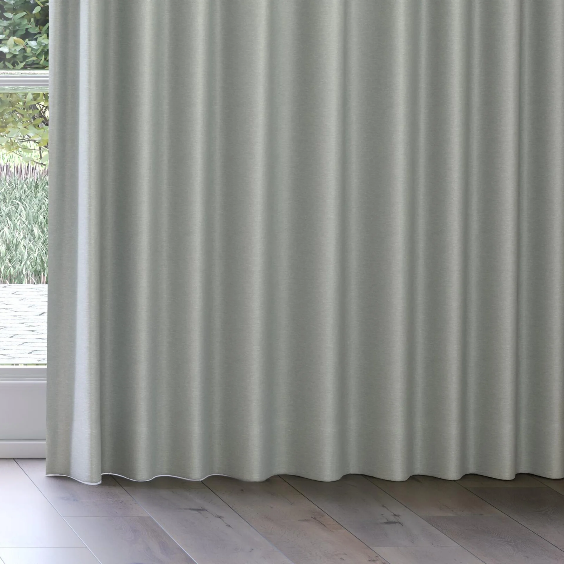 Bottom view of Colourwash Eco Duckegg, on curtain rail