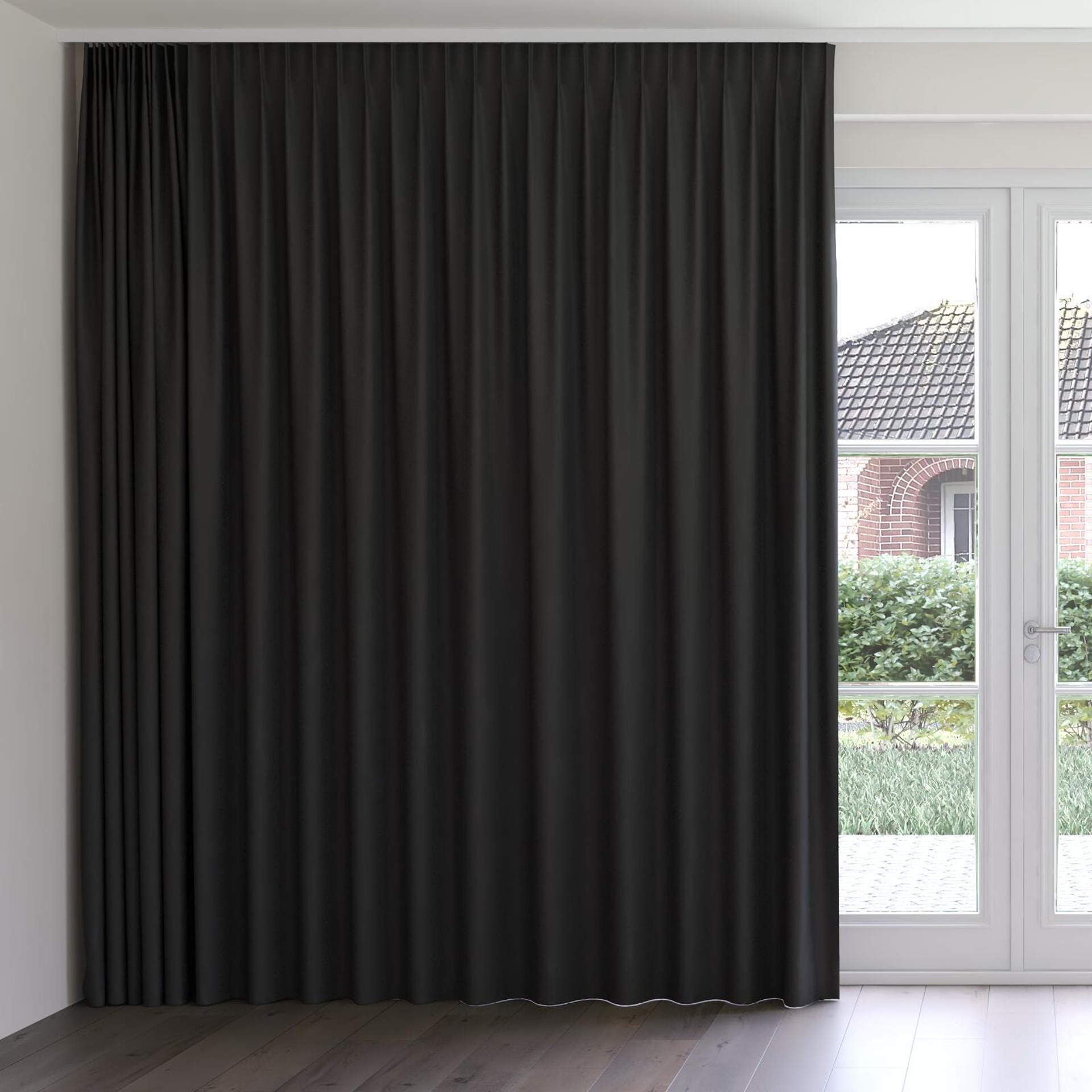 Front view of Dream Weaver 300 Coal, on curtain rail