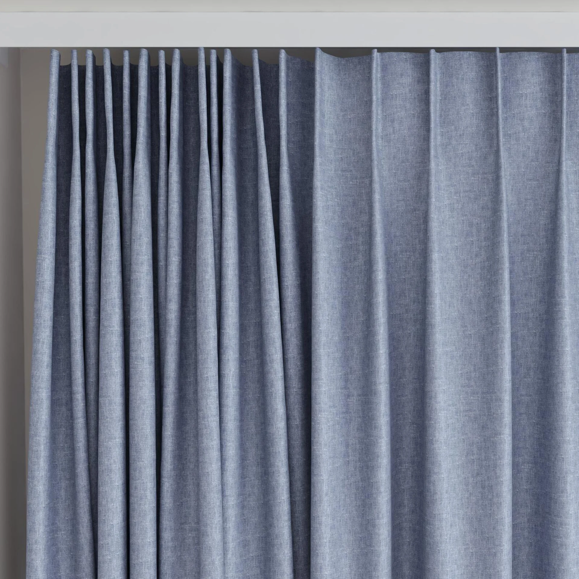 Top view of Hometown Denim, on curtain rail
