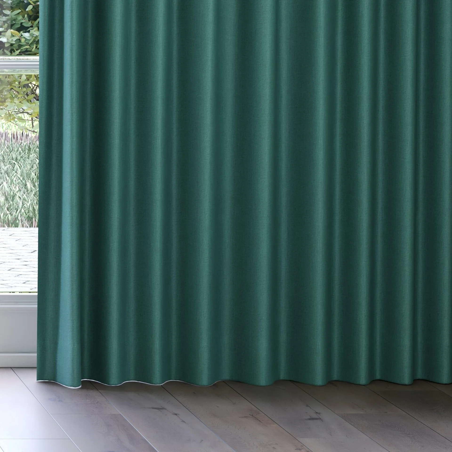 Bottom view of Kidglove Emerald, on curtain rail