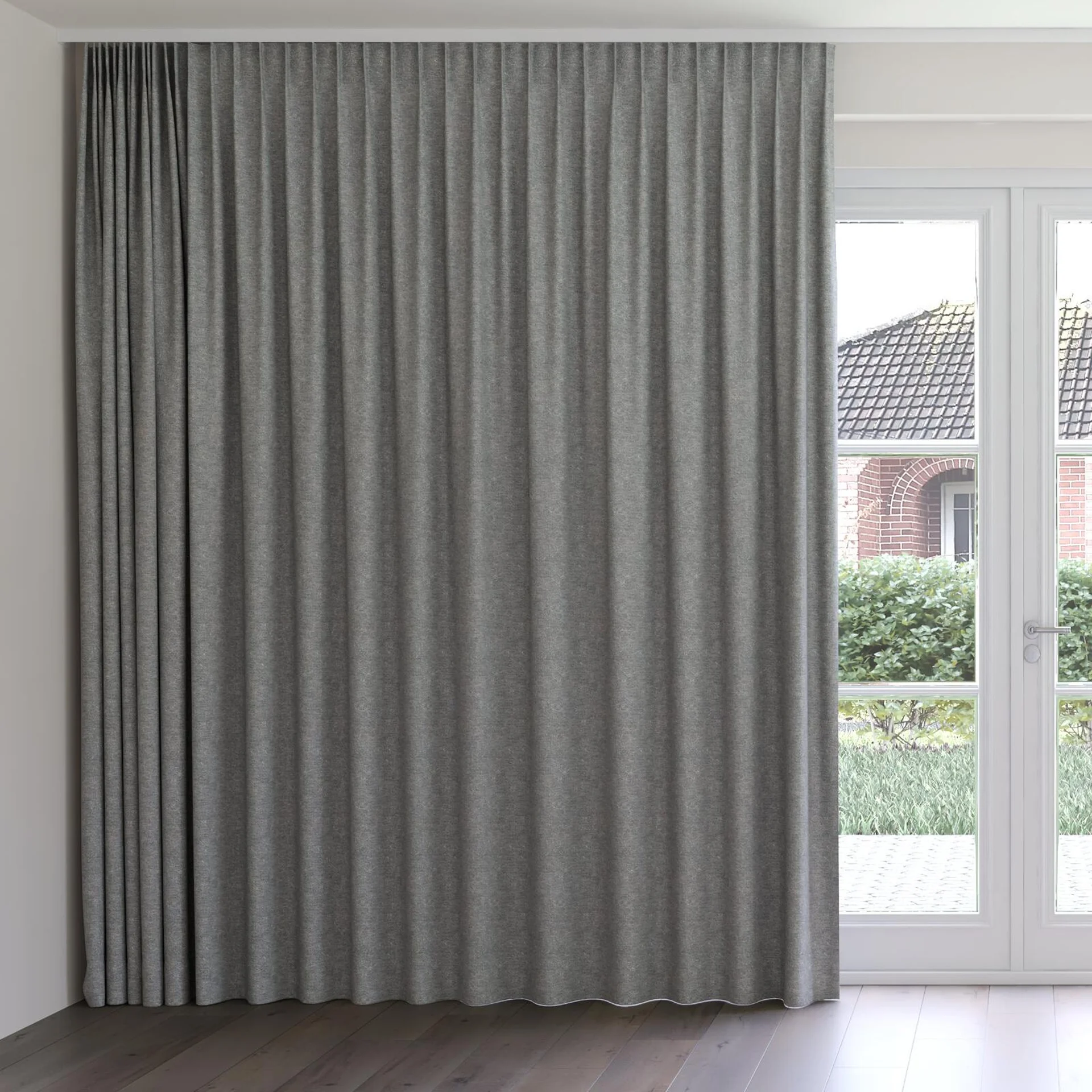 Front view of Metallique Zinc, on curtain rail