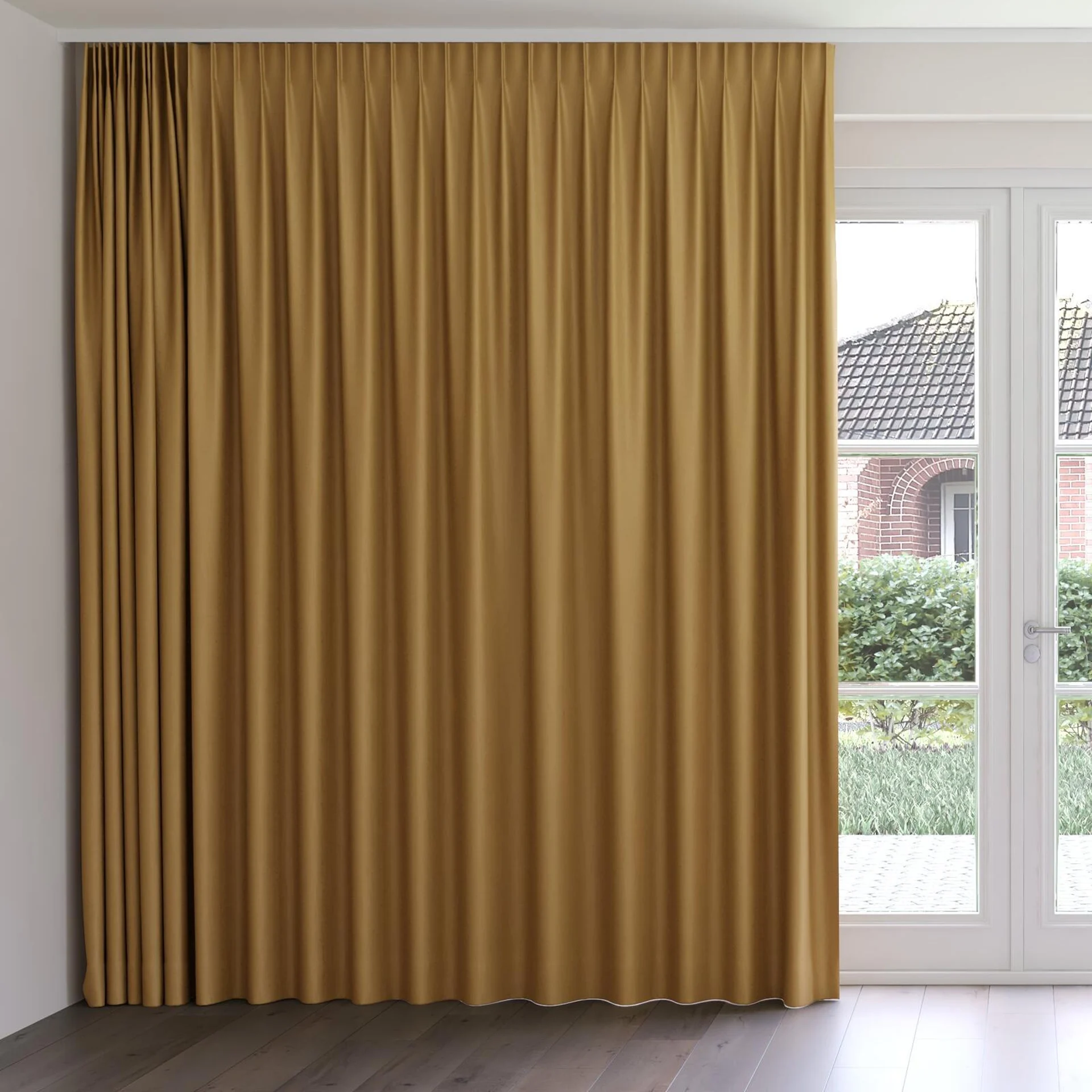 Front view of Eternal Turmeric, on curtain rail