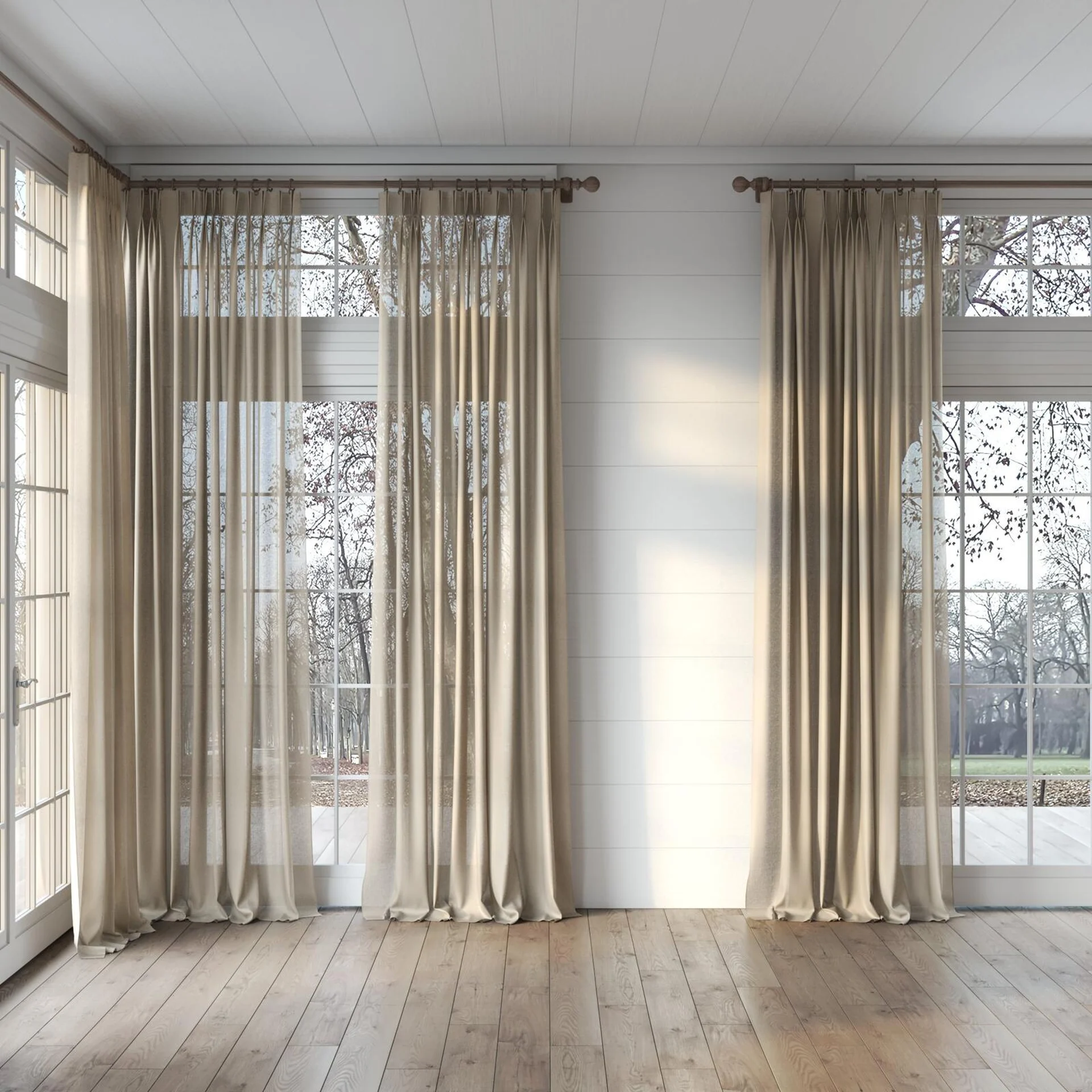 Full view of Open Otter, puddled, on curtain rod
