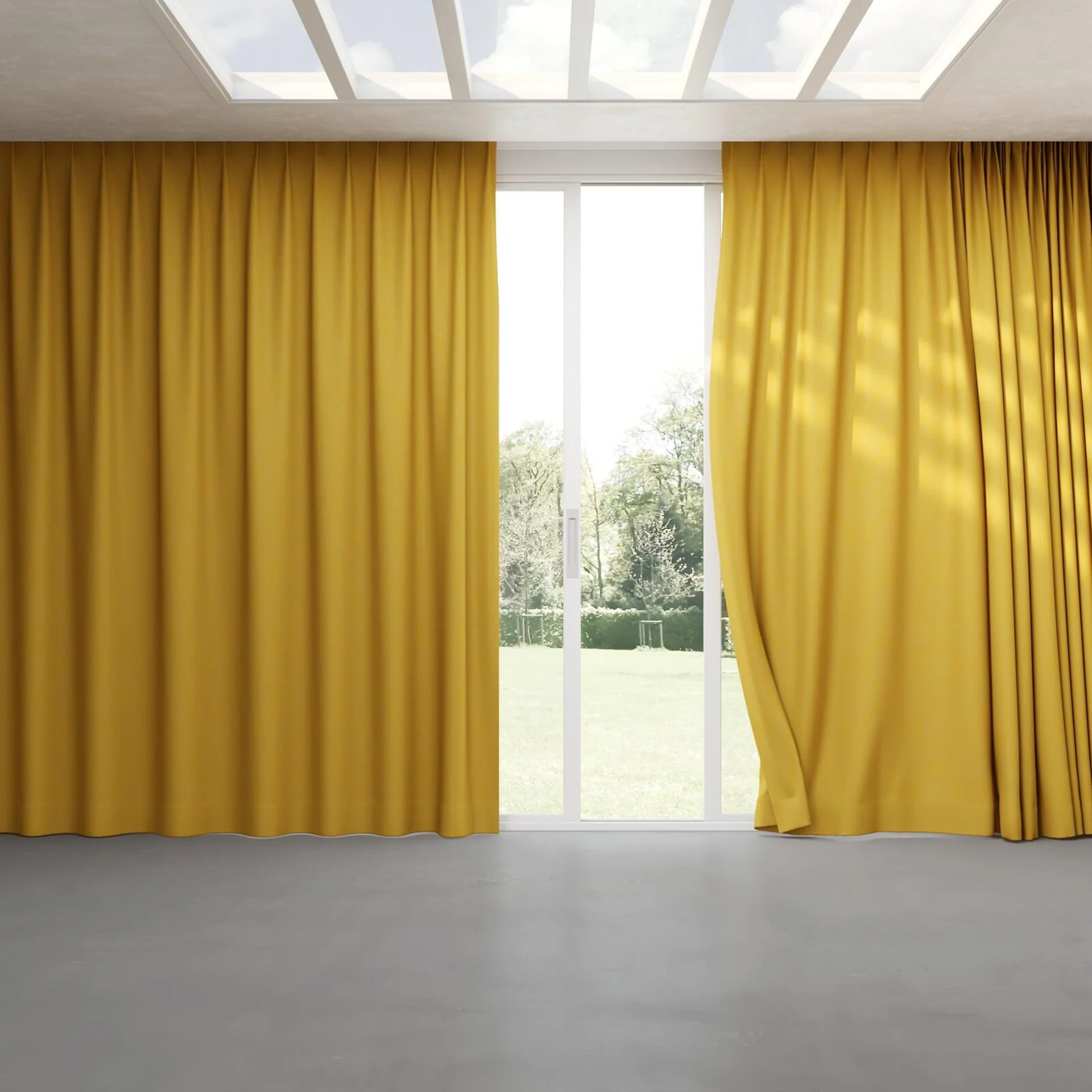 Full view of Jaborine Gold, pinch pleat