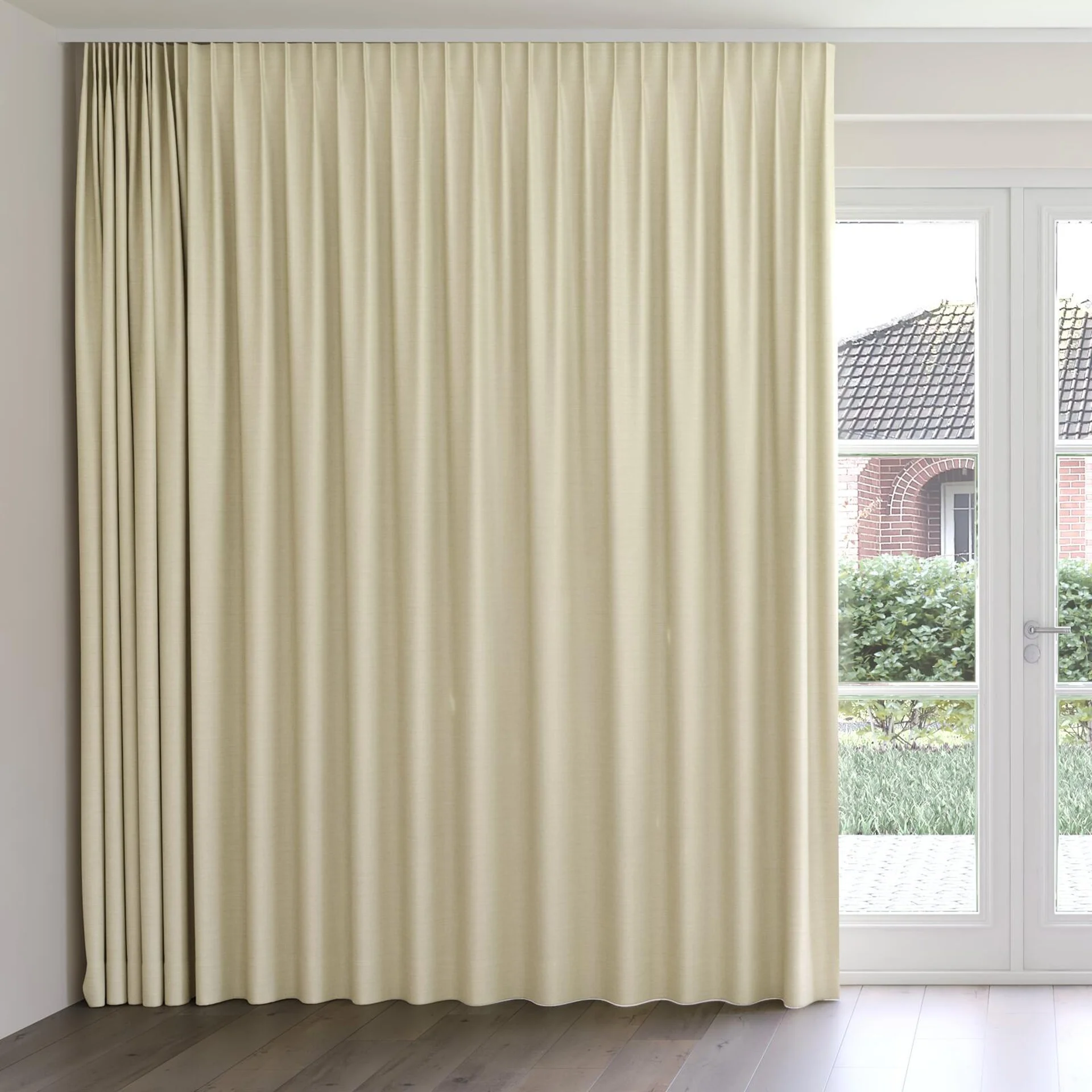Front view of Linex Linen, on curtain rail
