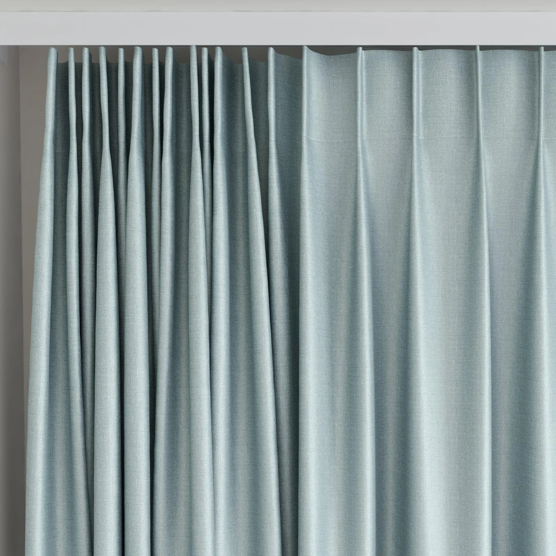 Top view of Stallion 2 Blackout Mineral, on curtain rail