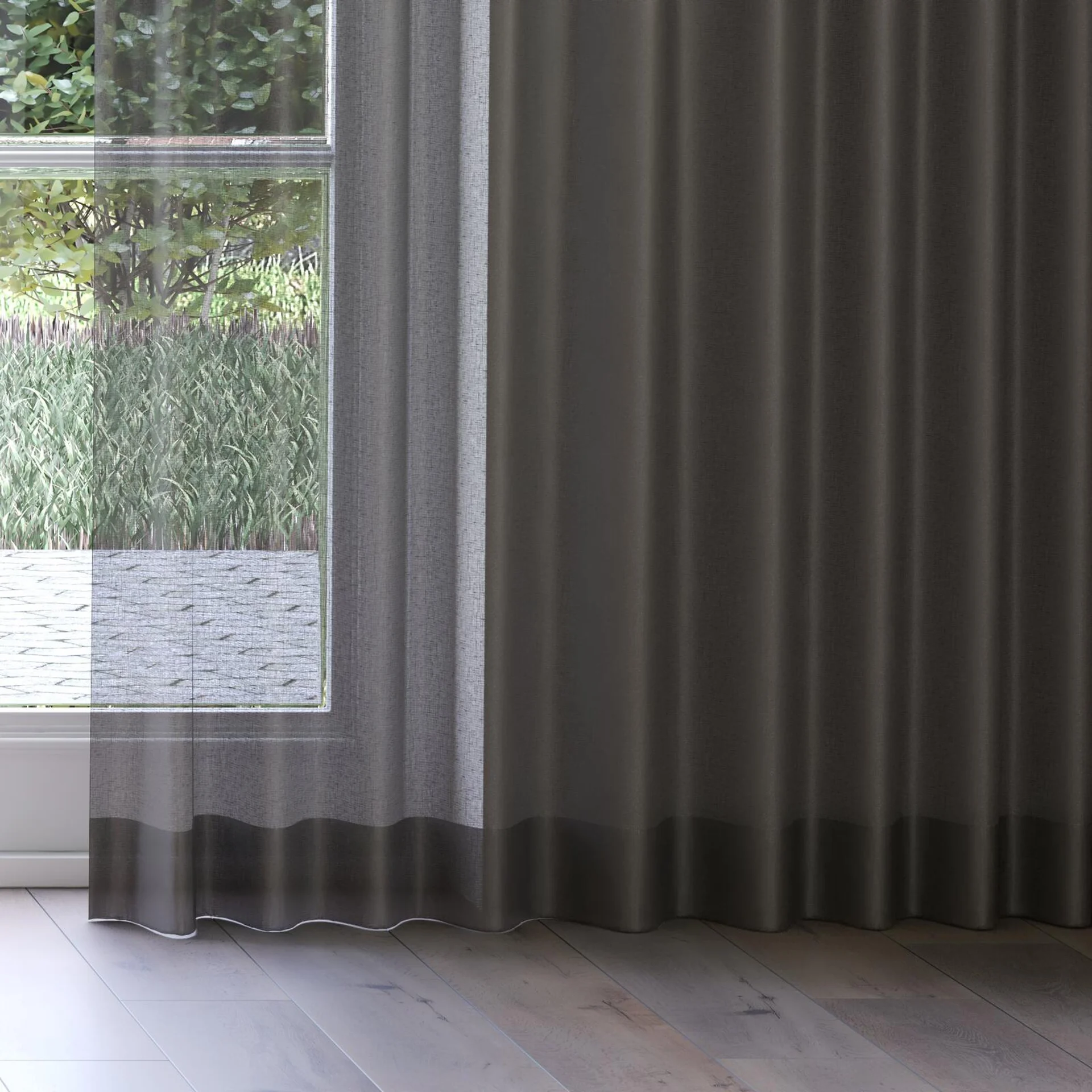 Bottom view of Reverie Basalt, on curtain rail