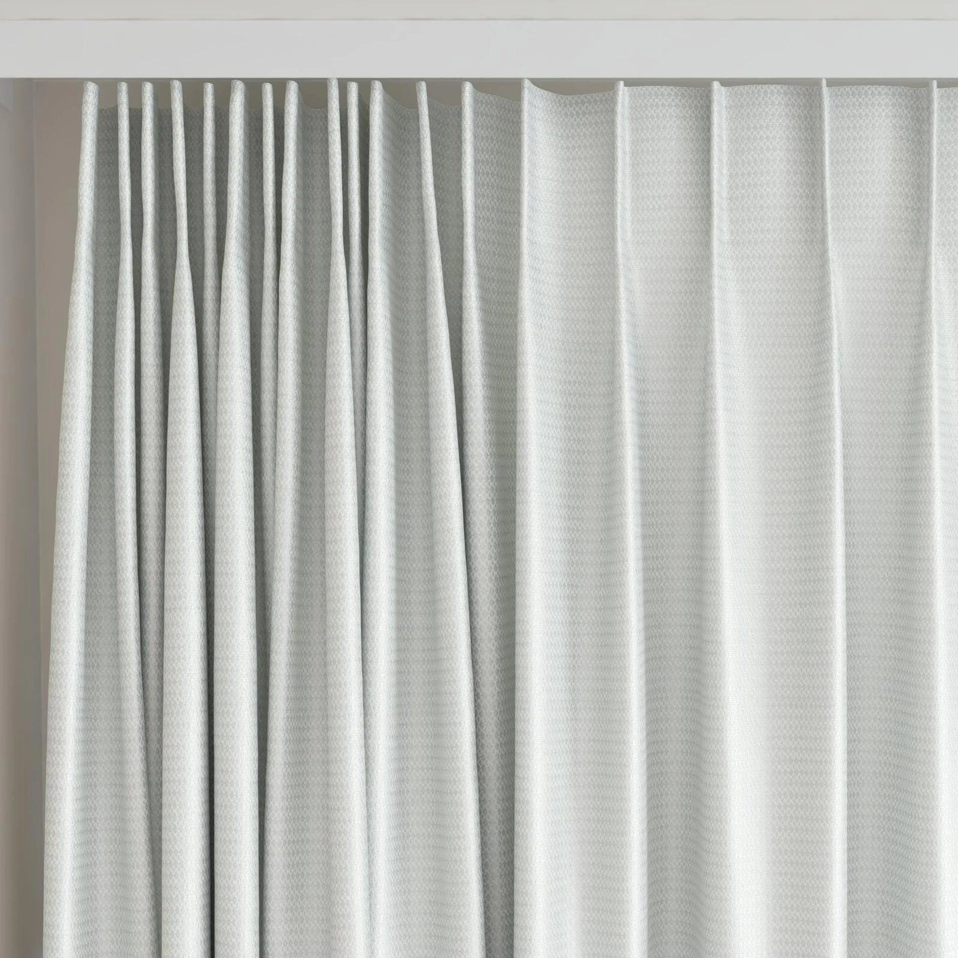 Top view of Kennedy II Blackout Whitewash, on curtain rail